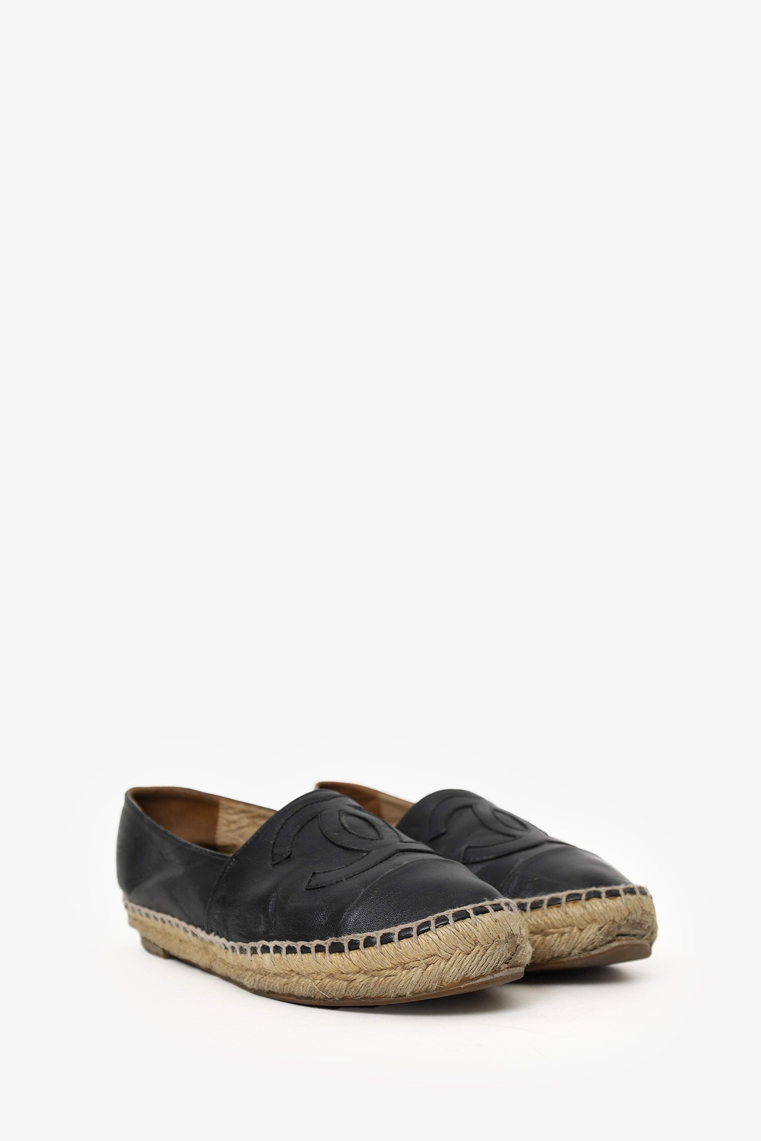 Pre-Loved Chanel Black Lambskin Espadrilles Size 36