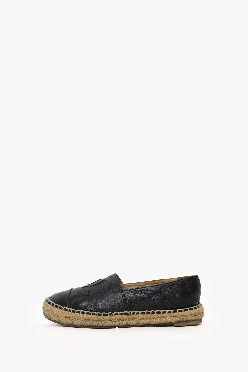 Pre-Loved Chanel Black Lambskin Espadrilles Size 36
