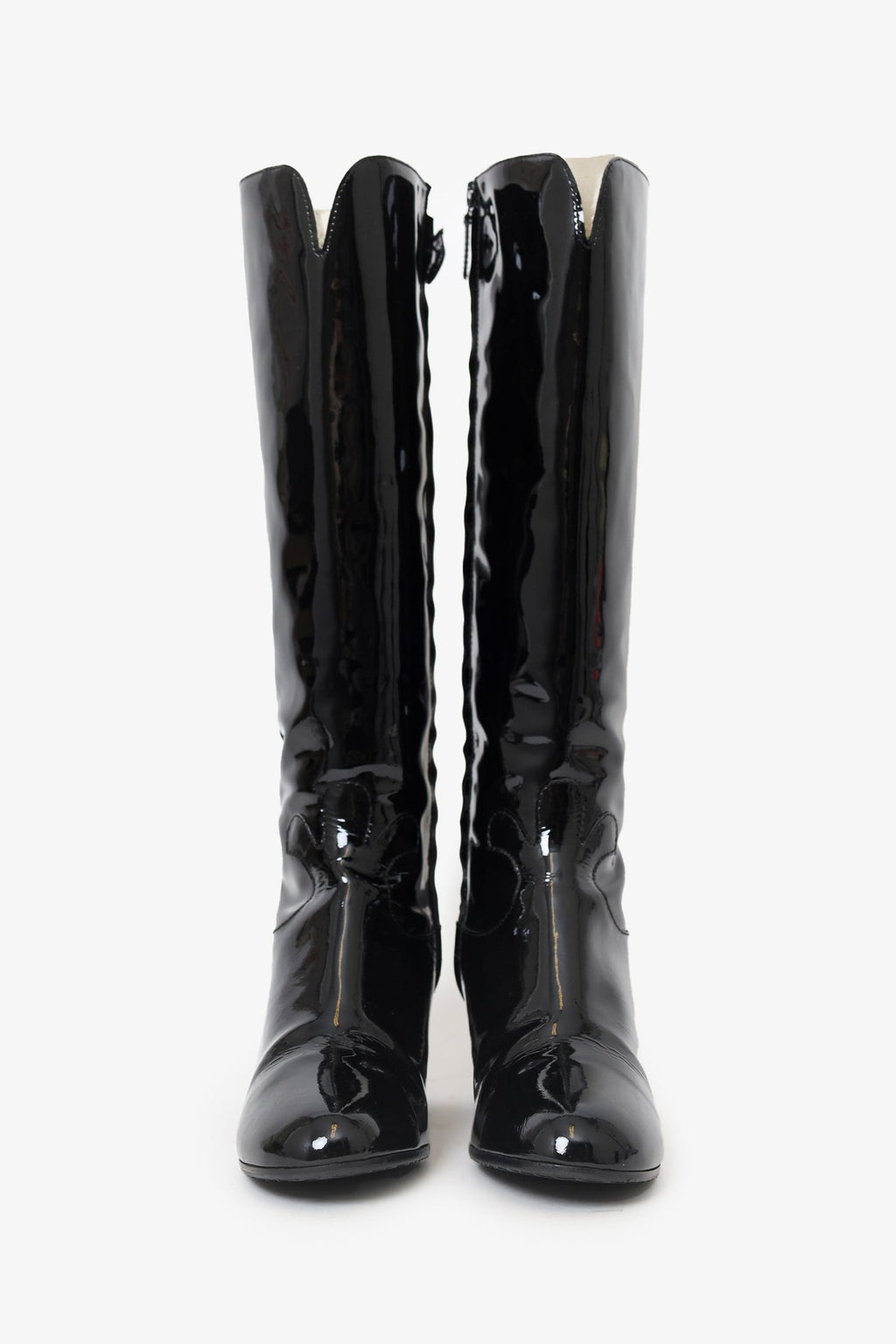 Pre-Loved Chanel™ Black Patent Leather Fur Lining Knee High Boots Size 37.5