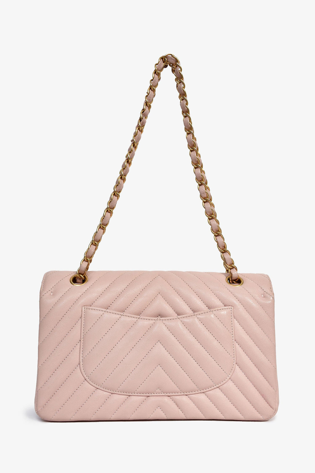 Pre-Loved Chanel™ 2016-17 Pink Calfskin Chevron Medium Double Flap Shoulder Bag