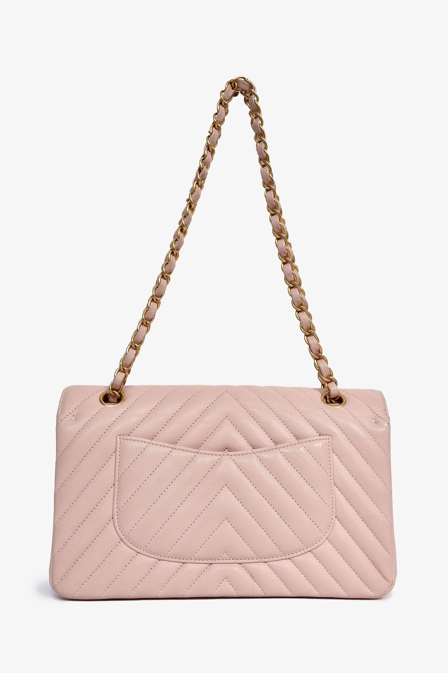 Pre-Loved Chanel™ 2016-17 Pink Calfskin Chevron Medium Double Flap Shoulder Bag