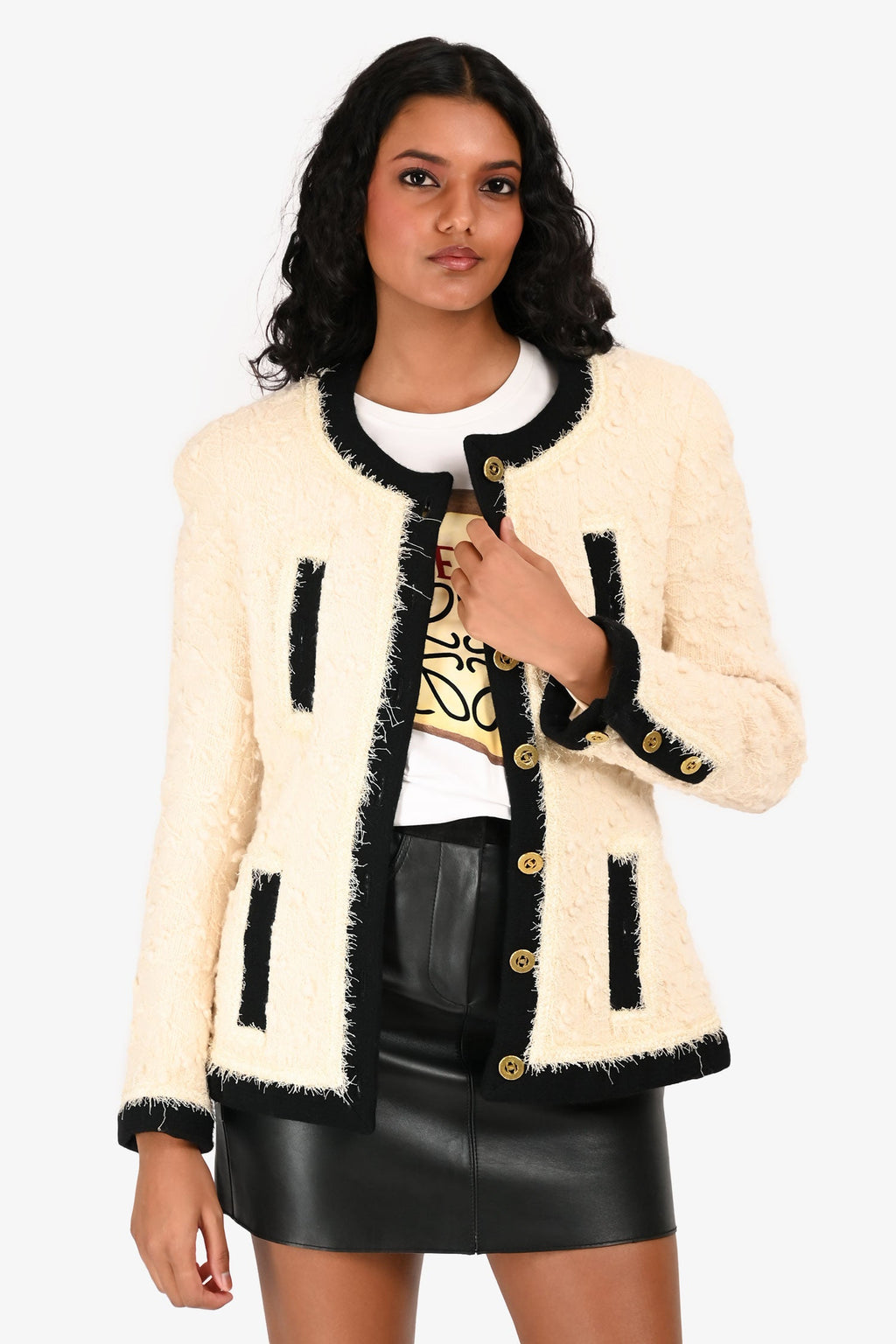 Pre-Loved Chanel™ 1994 Runway White/Black Tweed Jacket Size 42