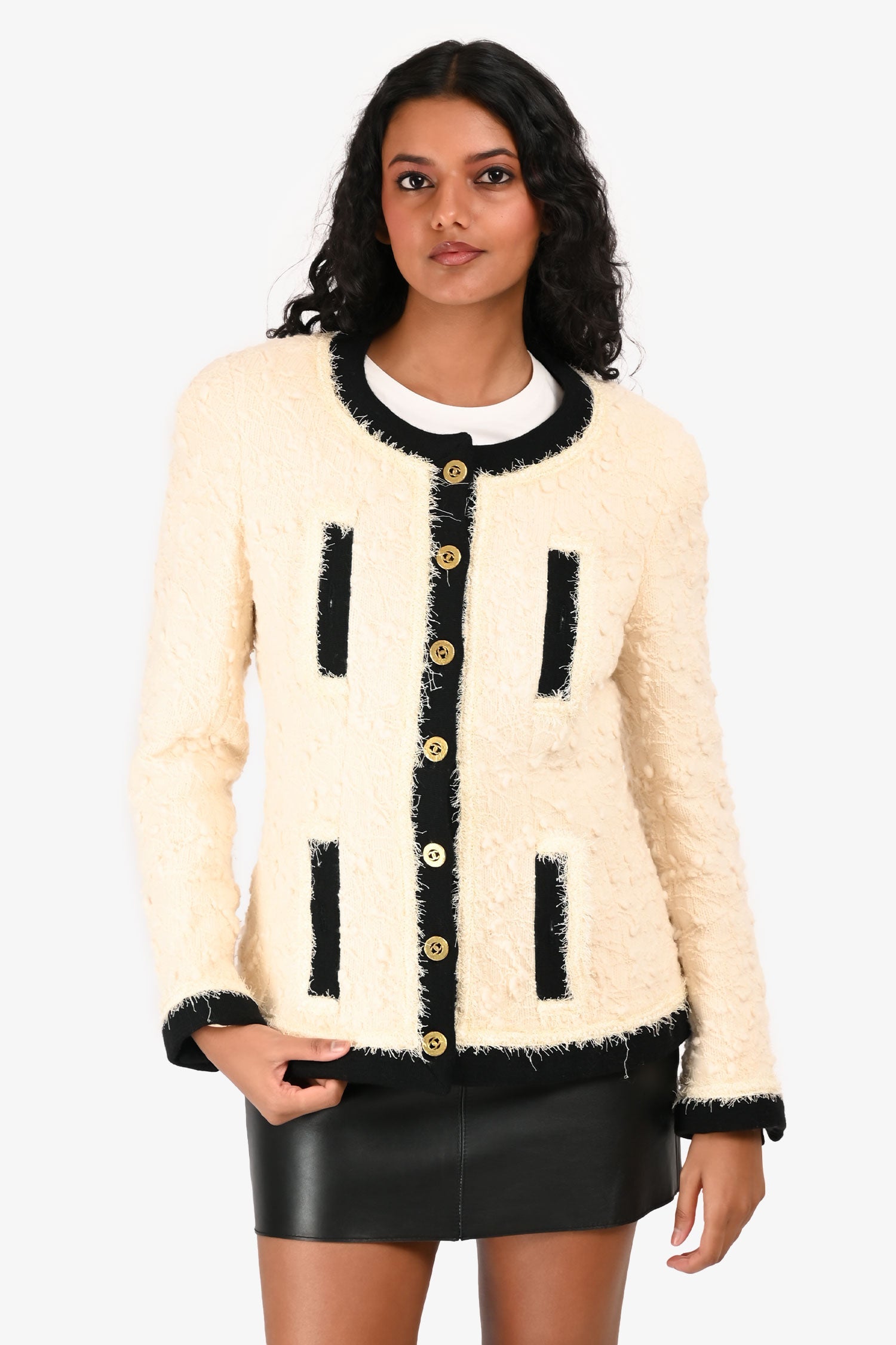 Pre-Loved Chanel™ 1994 Runway White/Black Tweed Jacket Size 42