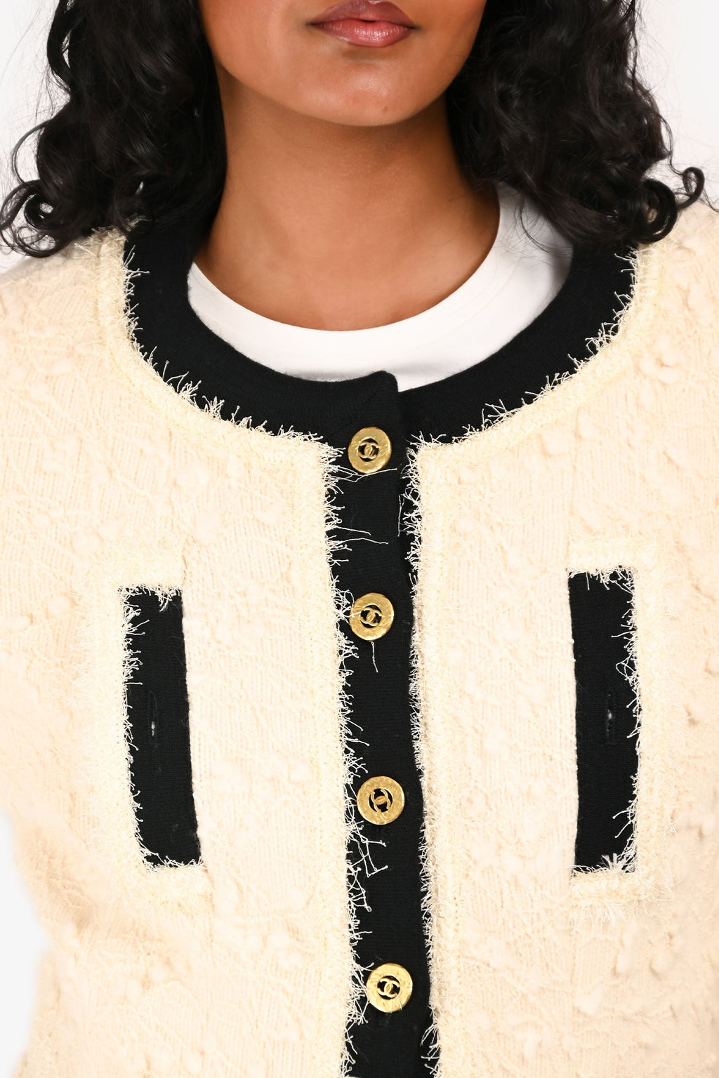 Pre-Loved Chanel™ 1994 Runway White/Black Tweed Jacket Size 42