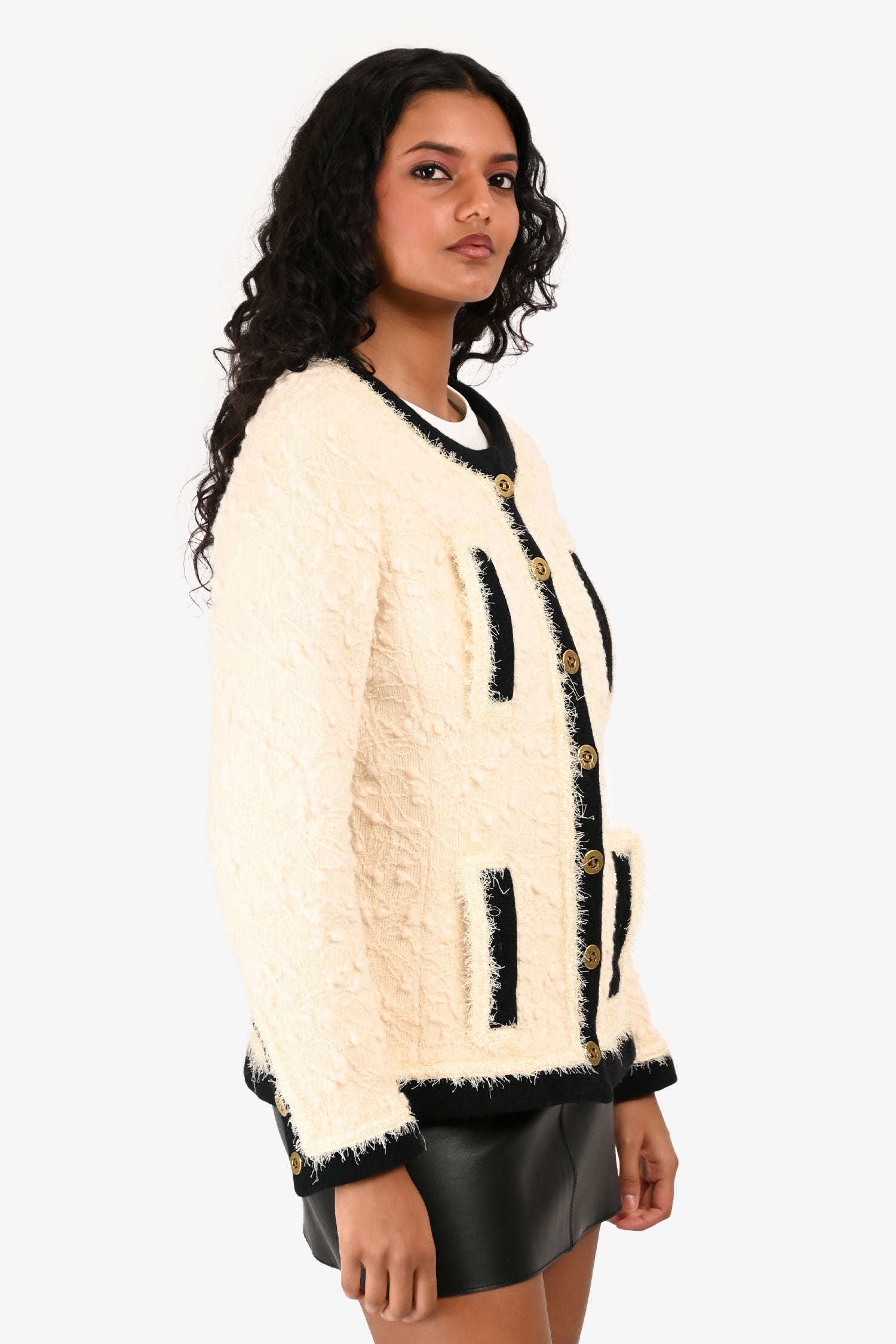 Pre-Loved Chanel™ 1994 Runway White/Black Tweed Jacket Size 42