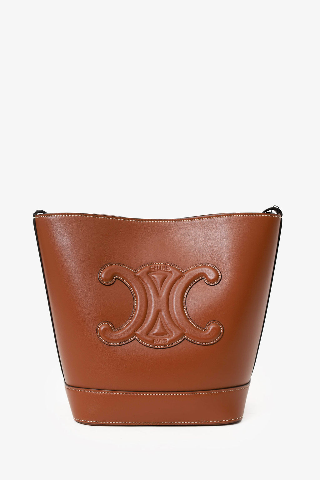 Celine Brown Leather Triomphe Logo Small Bucket Bag