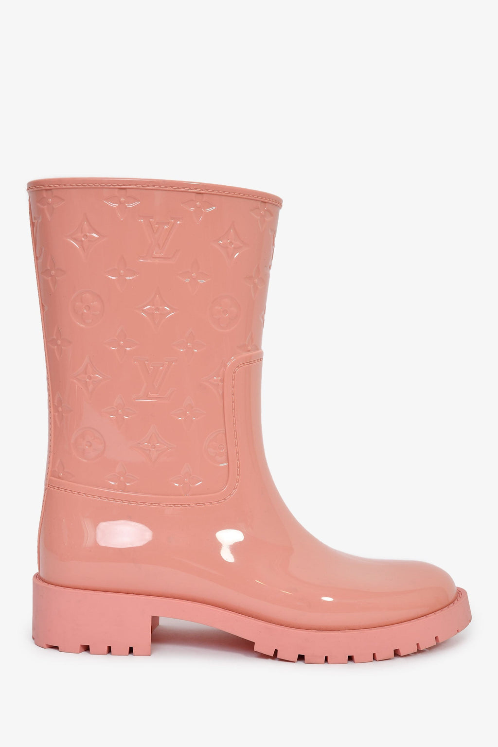 Louis Vuitton Pink Rubber Monogram Embossed 'Drops Flat' Half Rain Boots Size 41