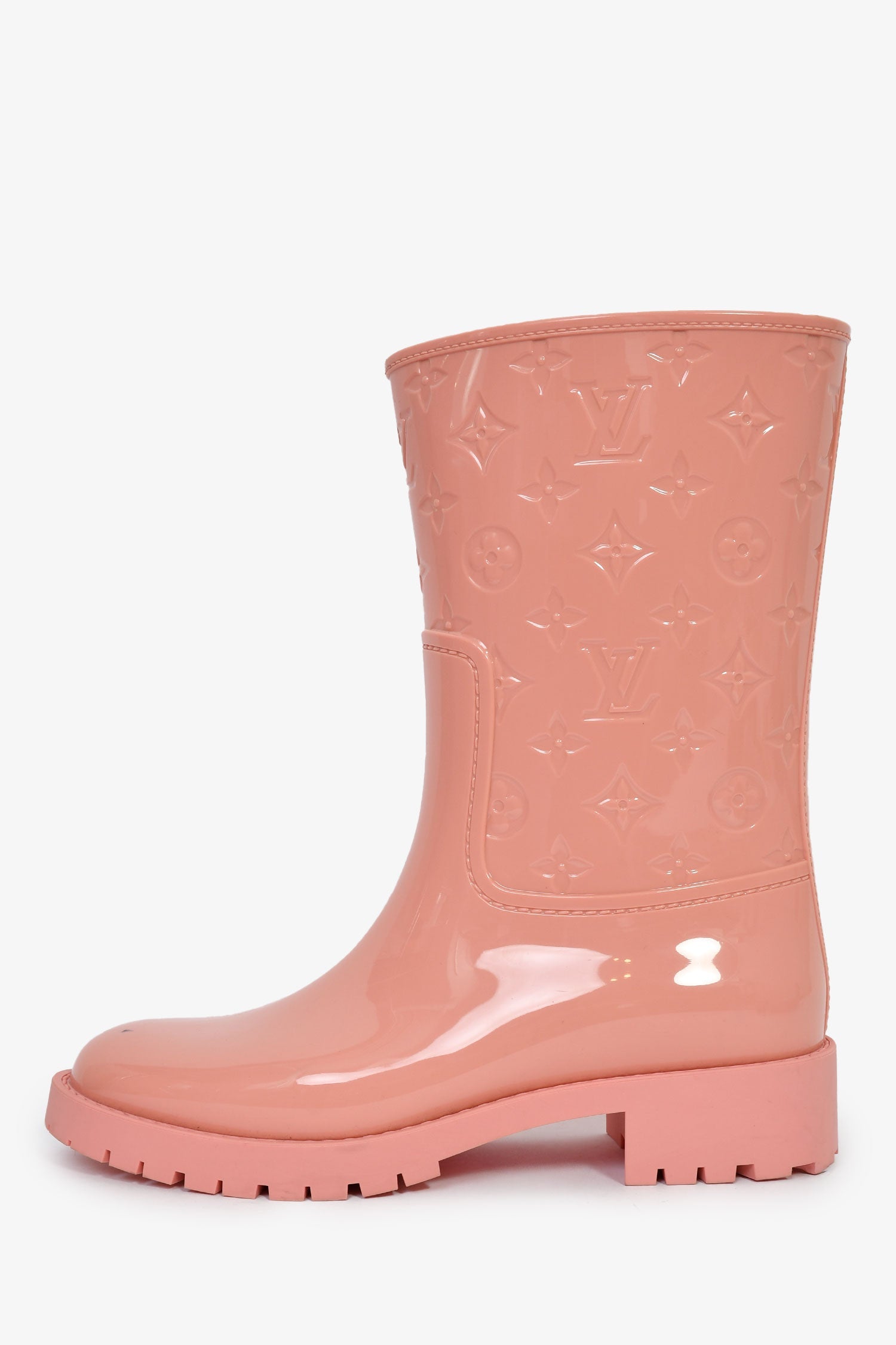 Louis Vuitton Pink Rubber Monogram Embossed 'Drops Flat' Half Rain Boots Size 41