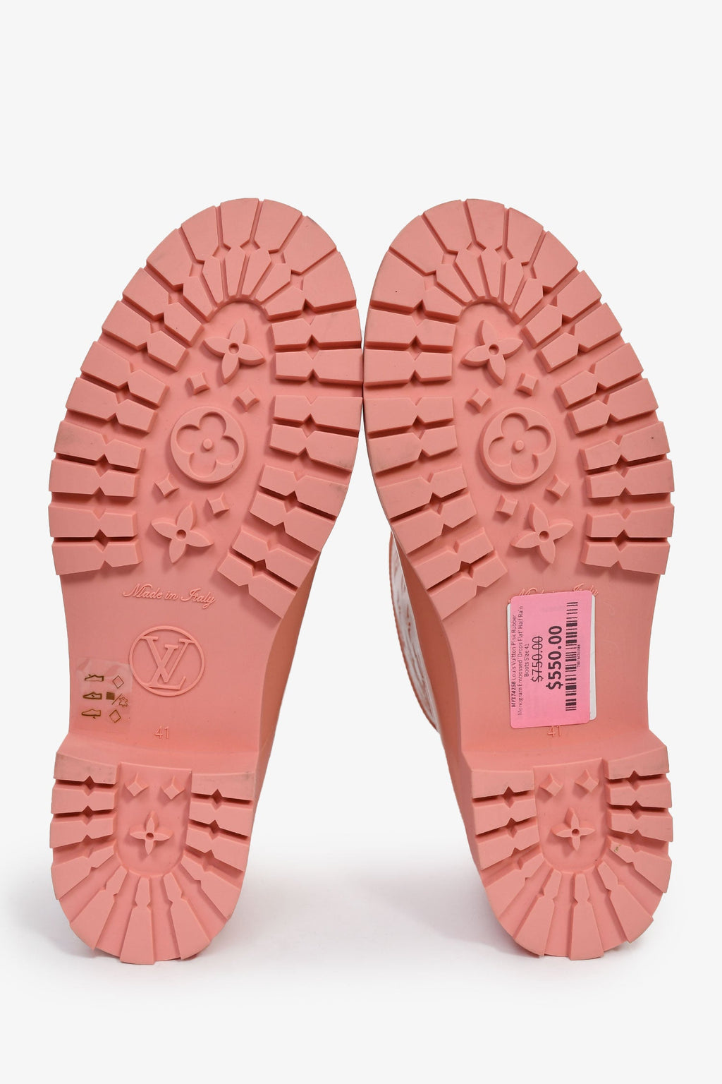 Louis Vuitton Pink Rubber Monogram Embossed 'Drops Flat' Half Rain Boots Size 41