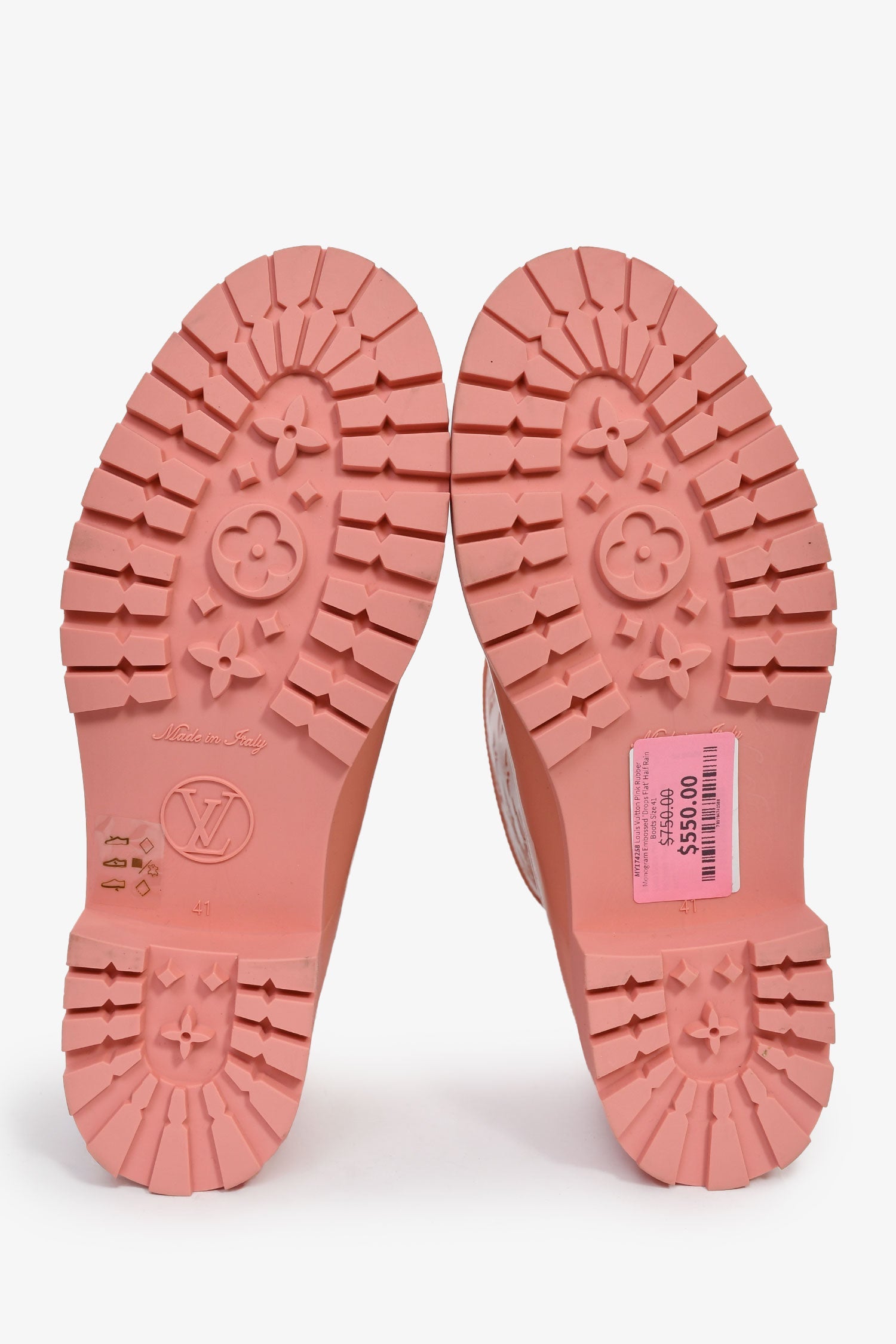 Louis Vuitton Pink Rubber Monogram Embossed 'Drops Flat' Half Rain Boots Size 41