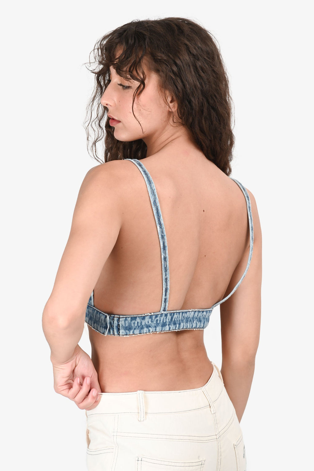 Miu Miu Blue Denim Medium Wash Logo Cropped Bra Top Size 38