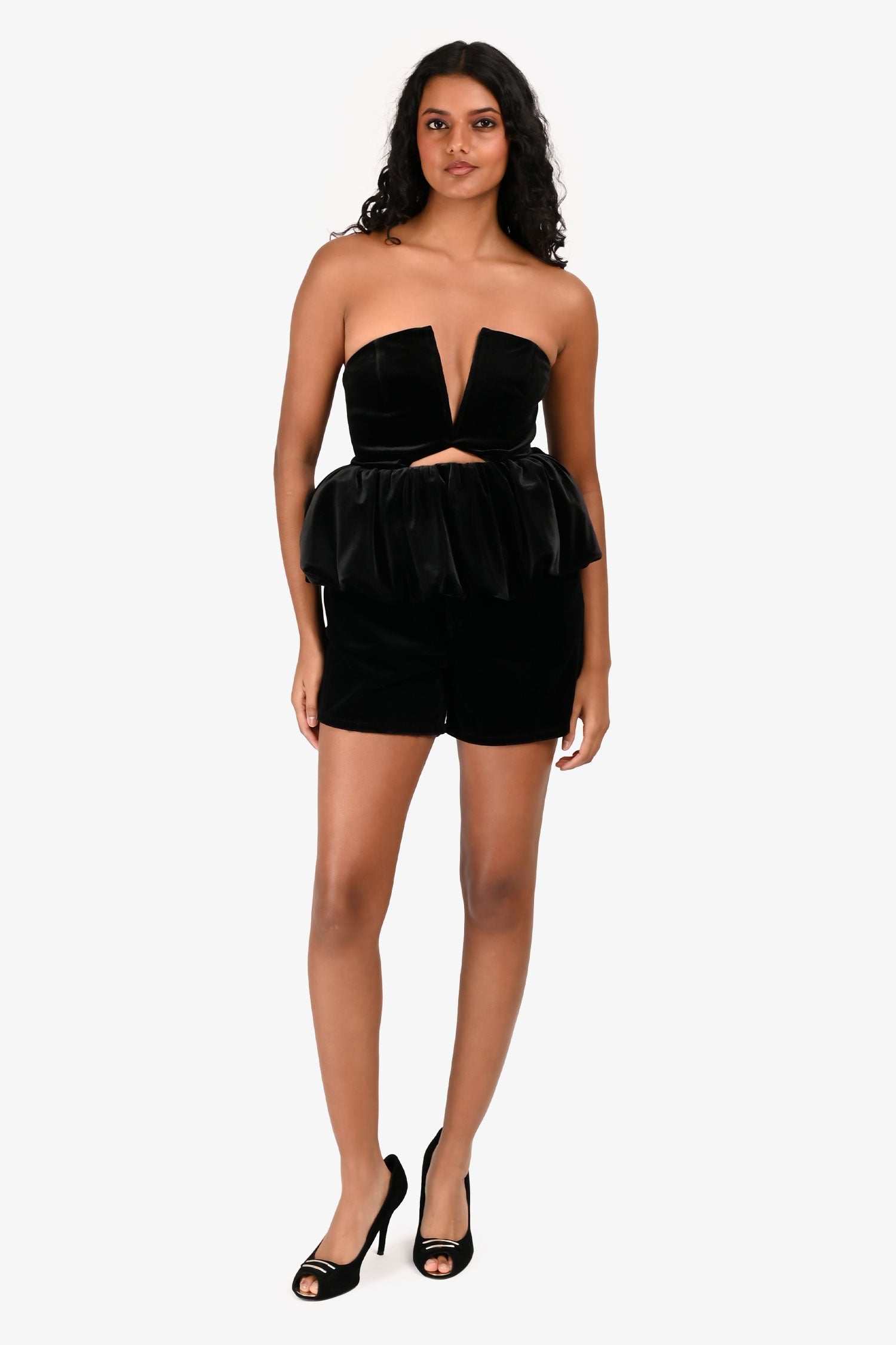 Miu Miu Black Velvet Paperbag Logo Shorts Size 40