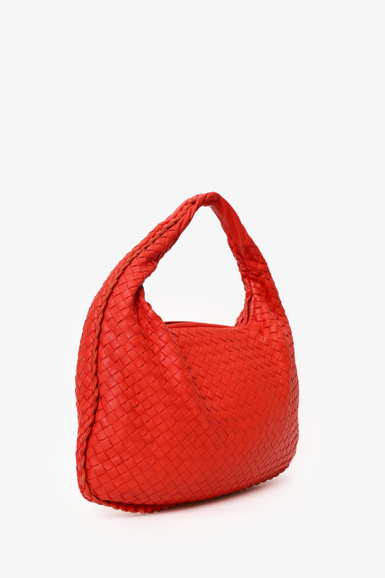 Bottega Veneta Red Intrecciato Leather Hobo Shoulder Bag
