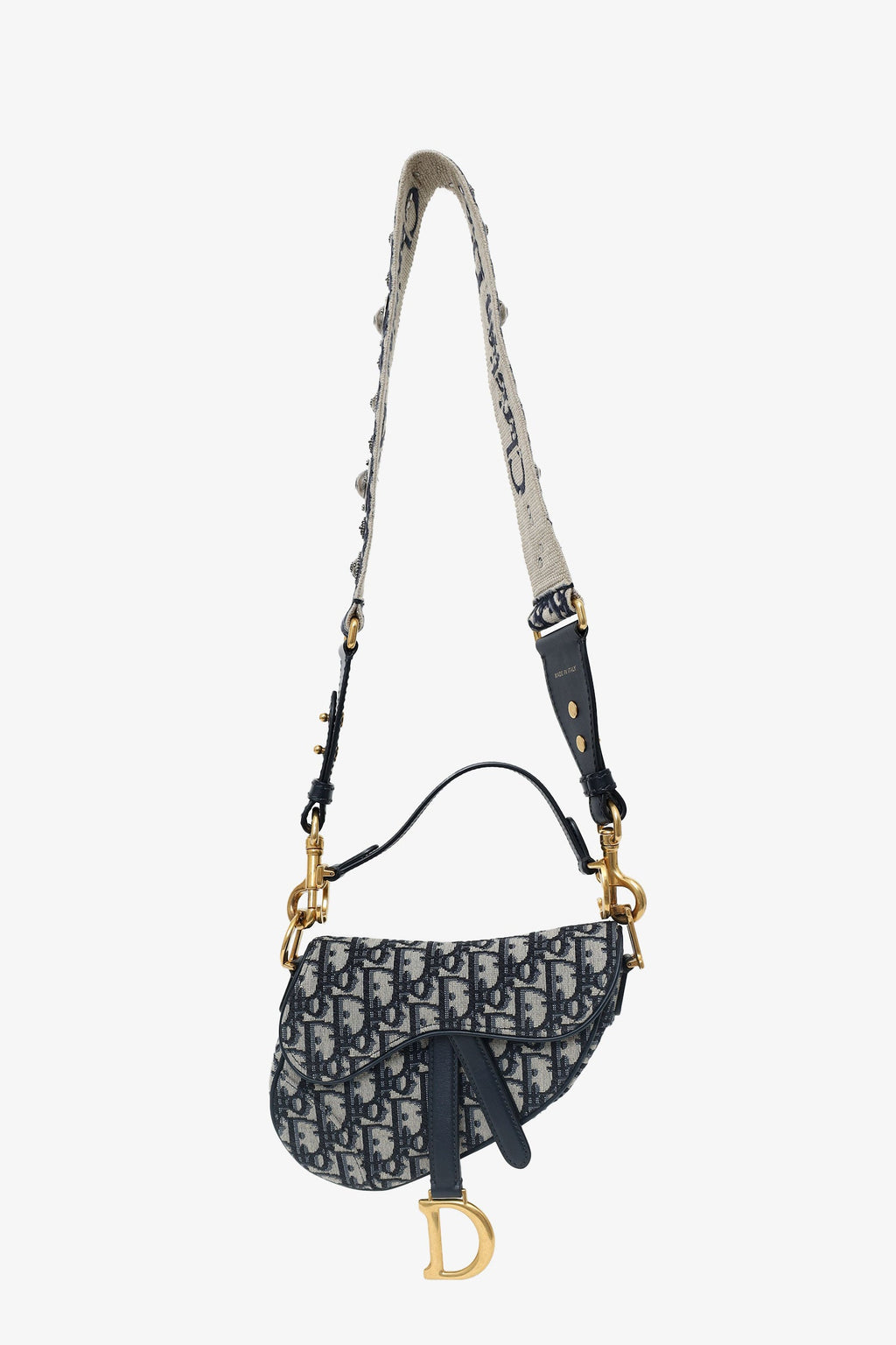 Christian Dior 2019 Blue Oblique Jacquard Mini Saddle Bag With Strap