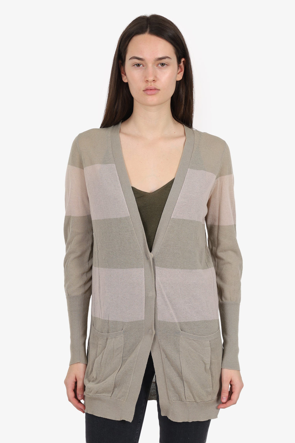 Brunello Cucinelli Taupe/Khaki Striped igan Size L