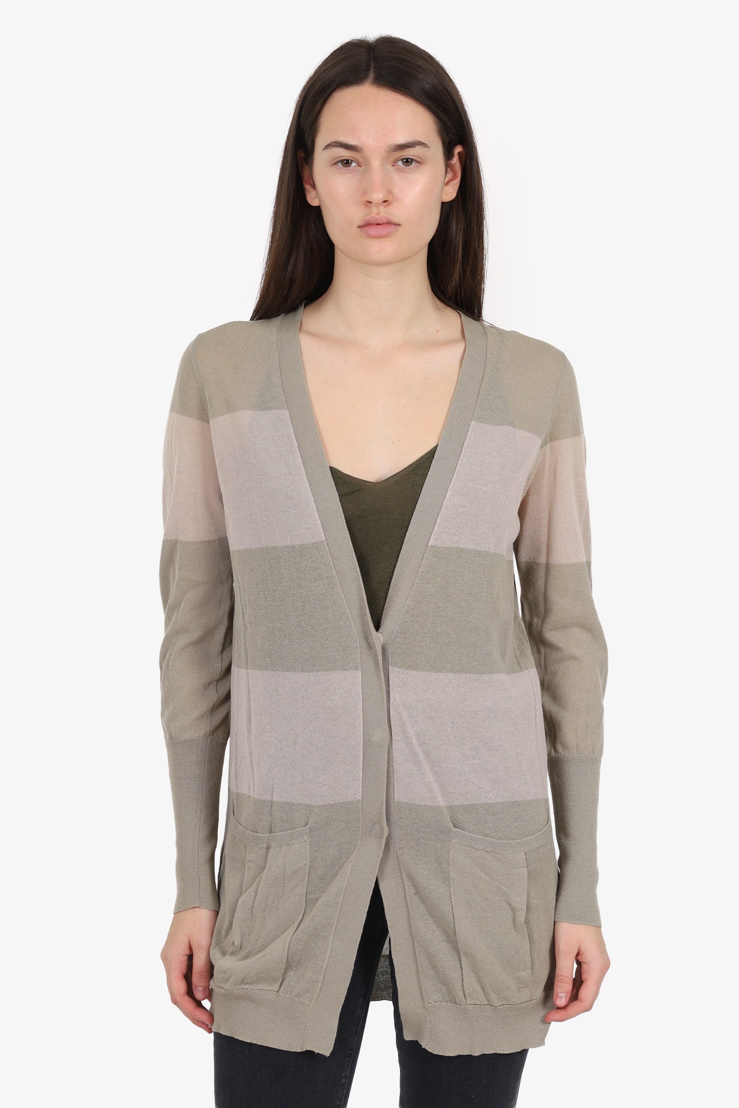 Brunello Cucinelli Taupe/Khaki Striped igan Size L
