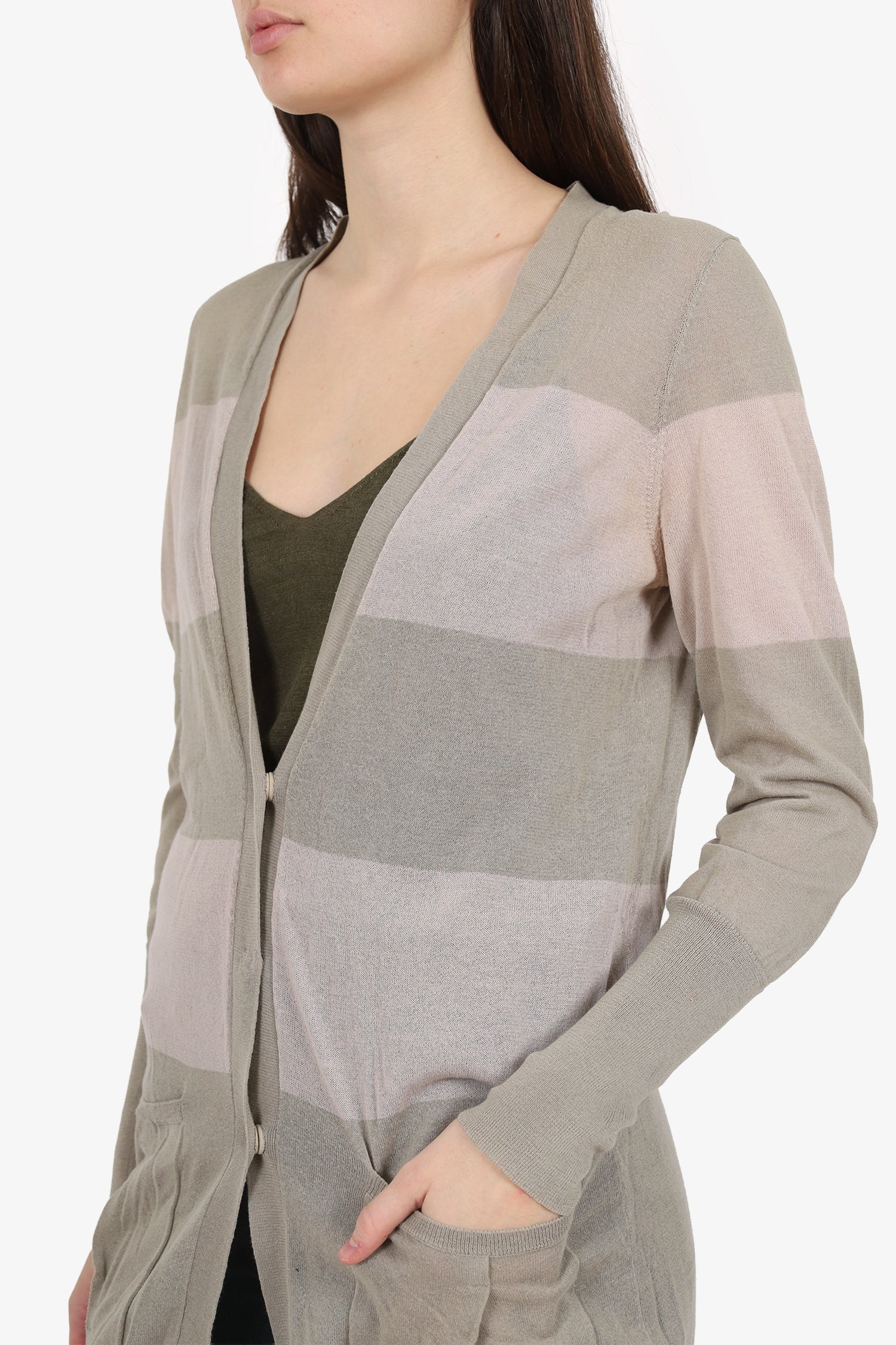 Brunello Cucinelli Taupe/Khaki Striped igan Size L
