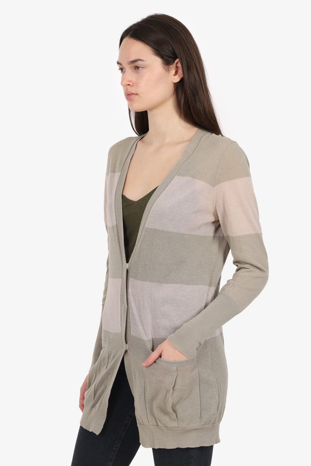 Brunello Cucinelli Taupe/Khaki Striped igan Size L