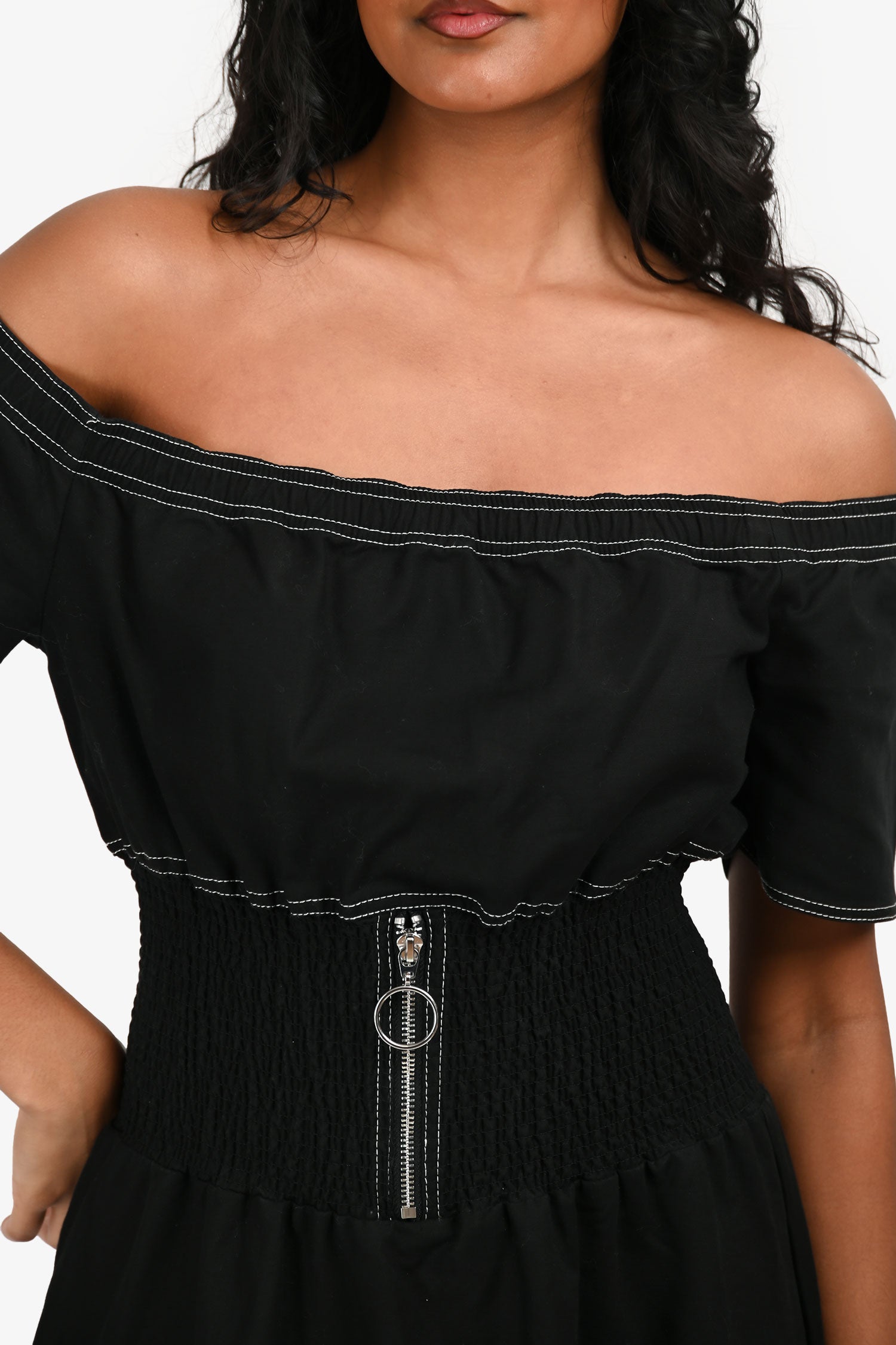Maje Black/White Top Stitched Midi Dress Size 3