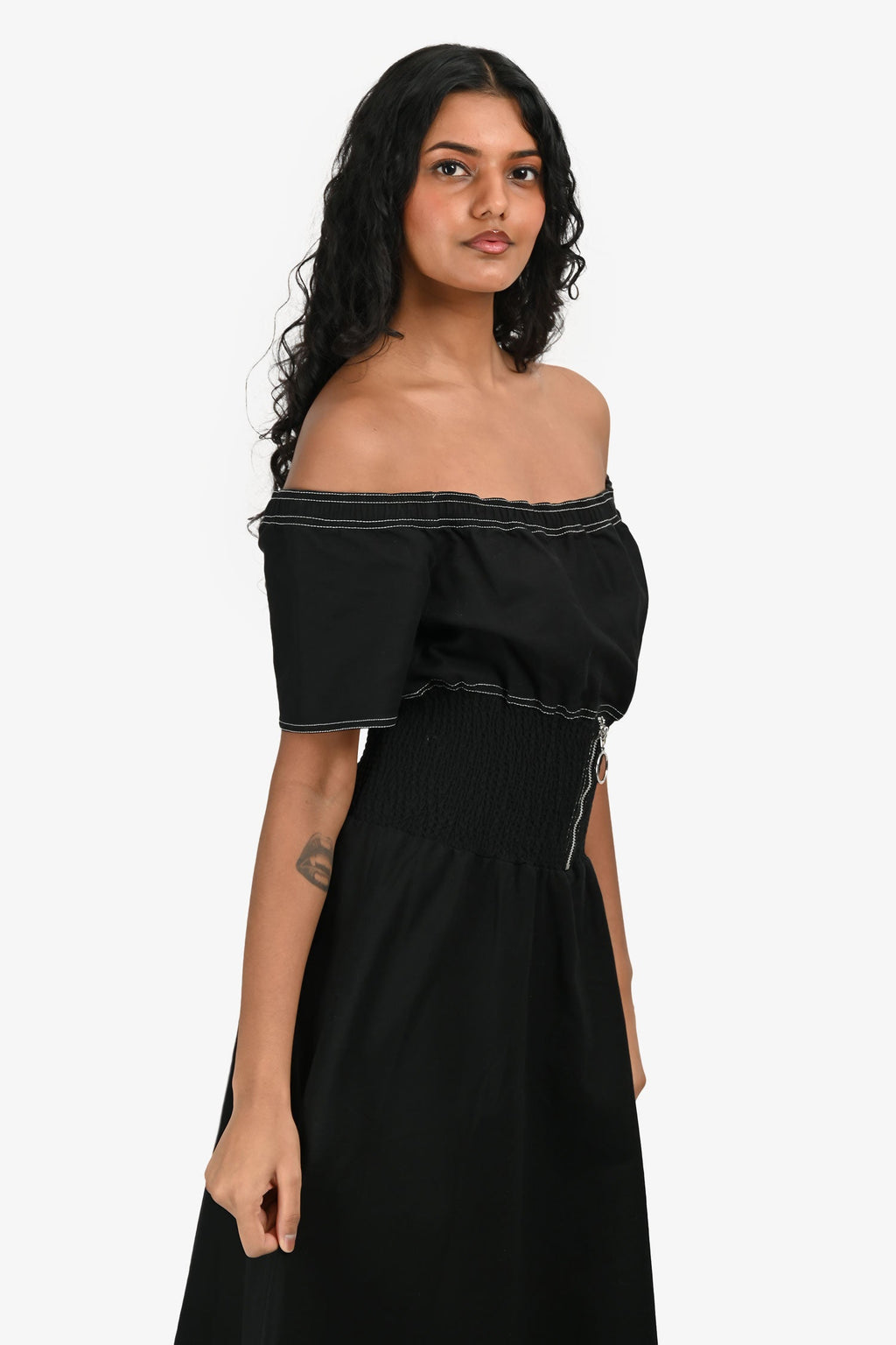 Maje Black/White Top Stitched Midi Dress Size 3