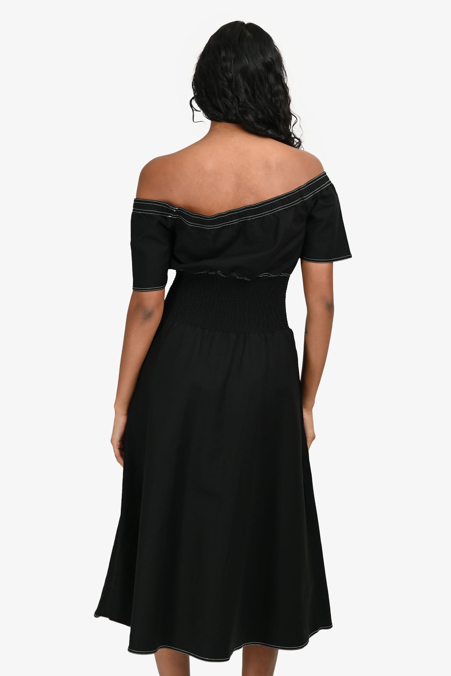 Maje Black/White Top Stitched Midi Dress Size 3