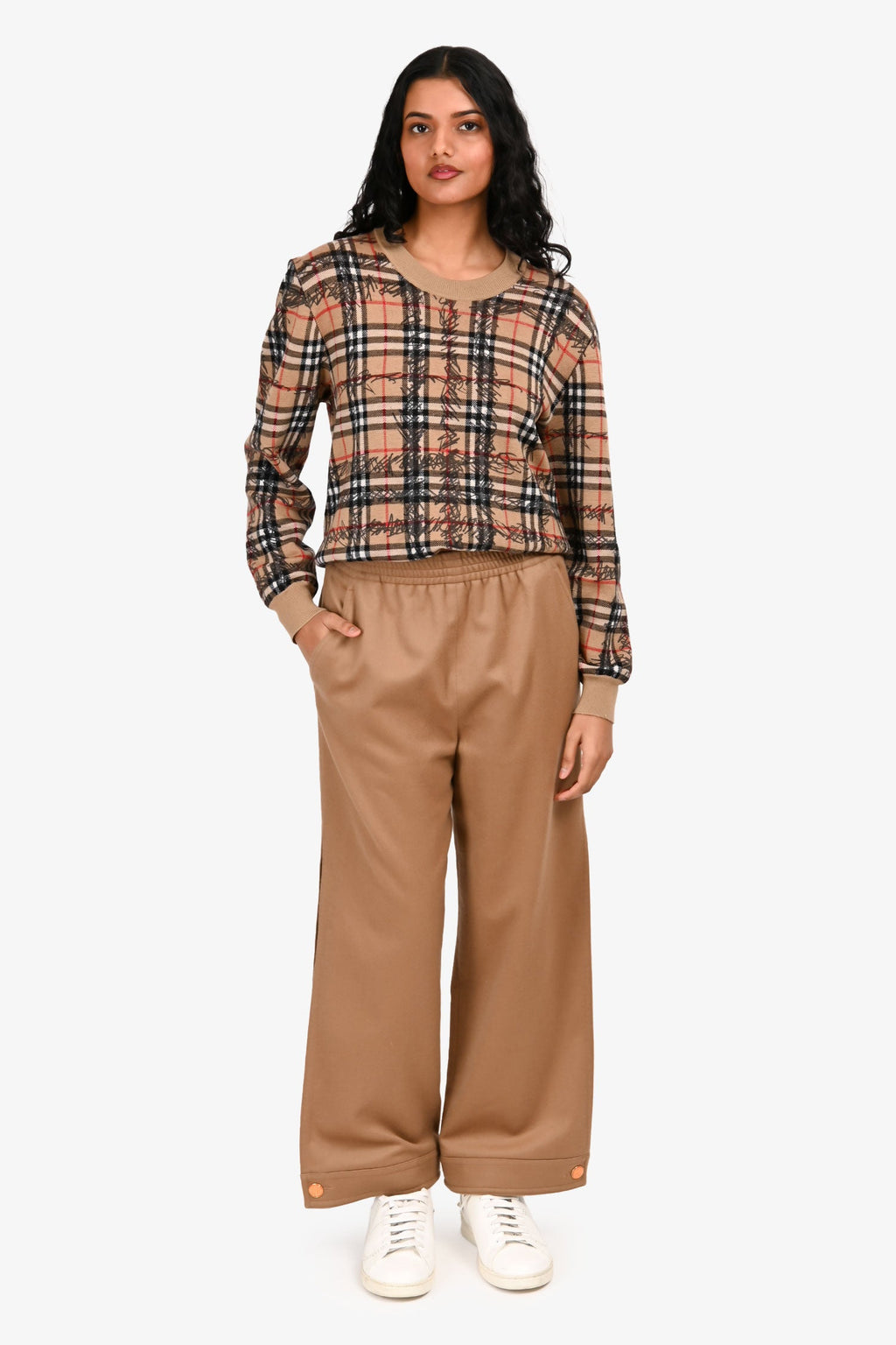 Gucci Khaki Wool GG Button Detail Wide Leg Pants Size 40