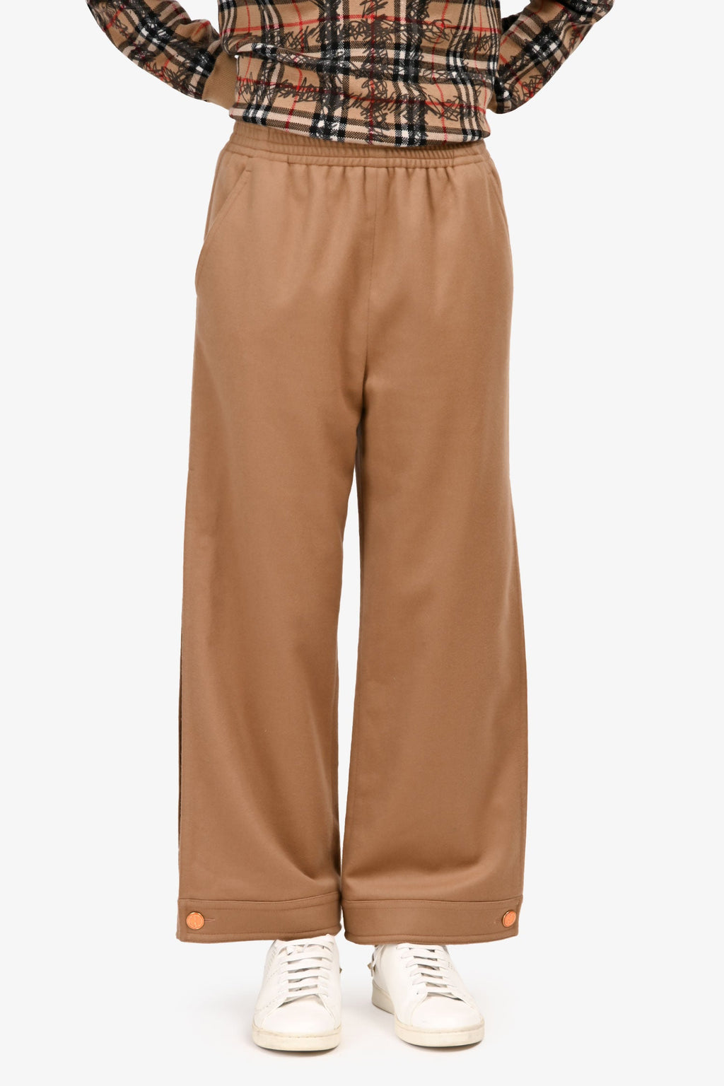 Gucci Khaki Wool GG Button Detail Wide Leg Pants Size 40