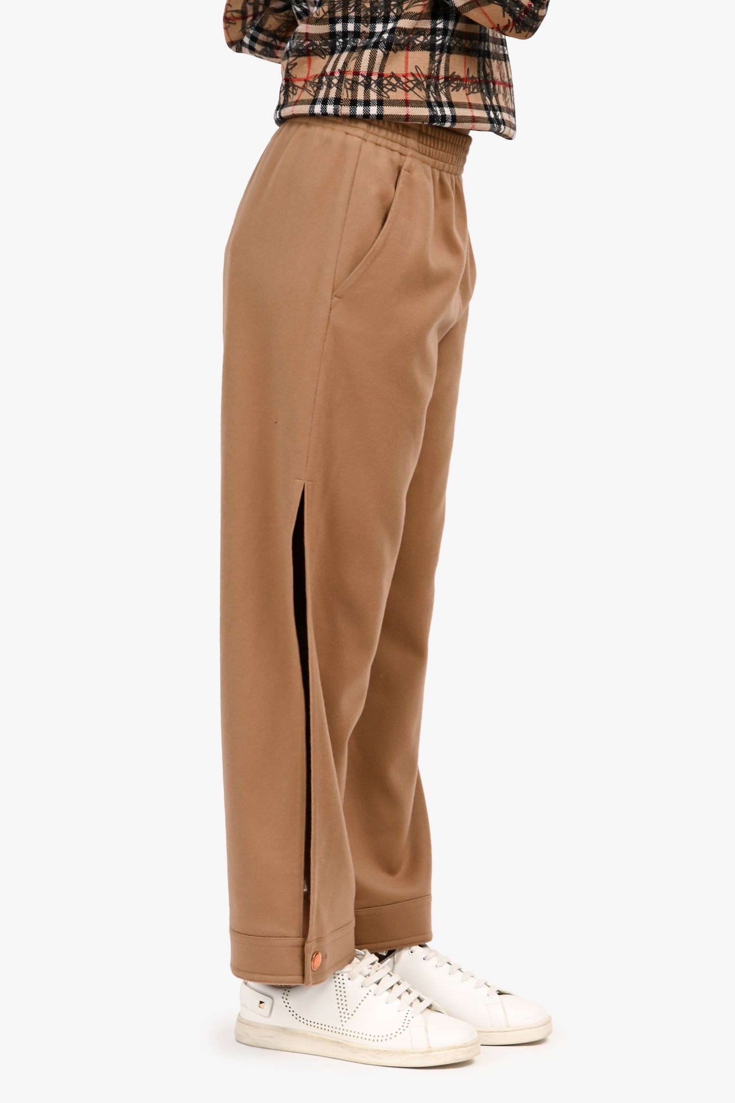 Gucci Khaki Wool GG Button Detail Wide Leg Pants Size 40