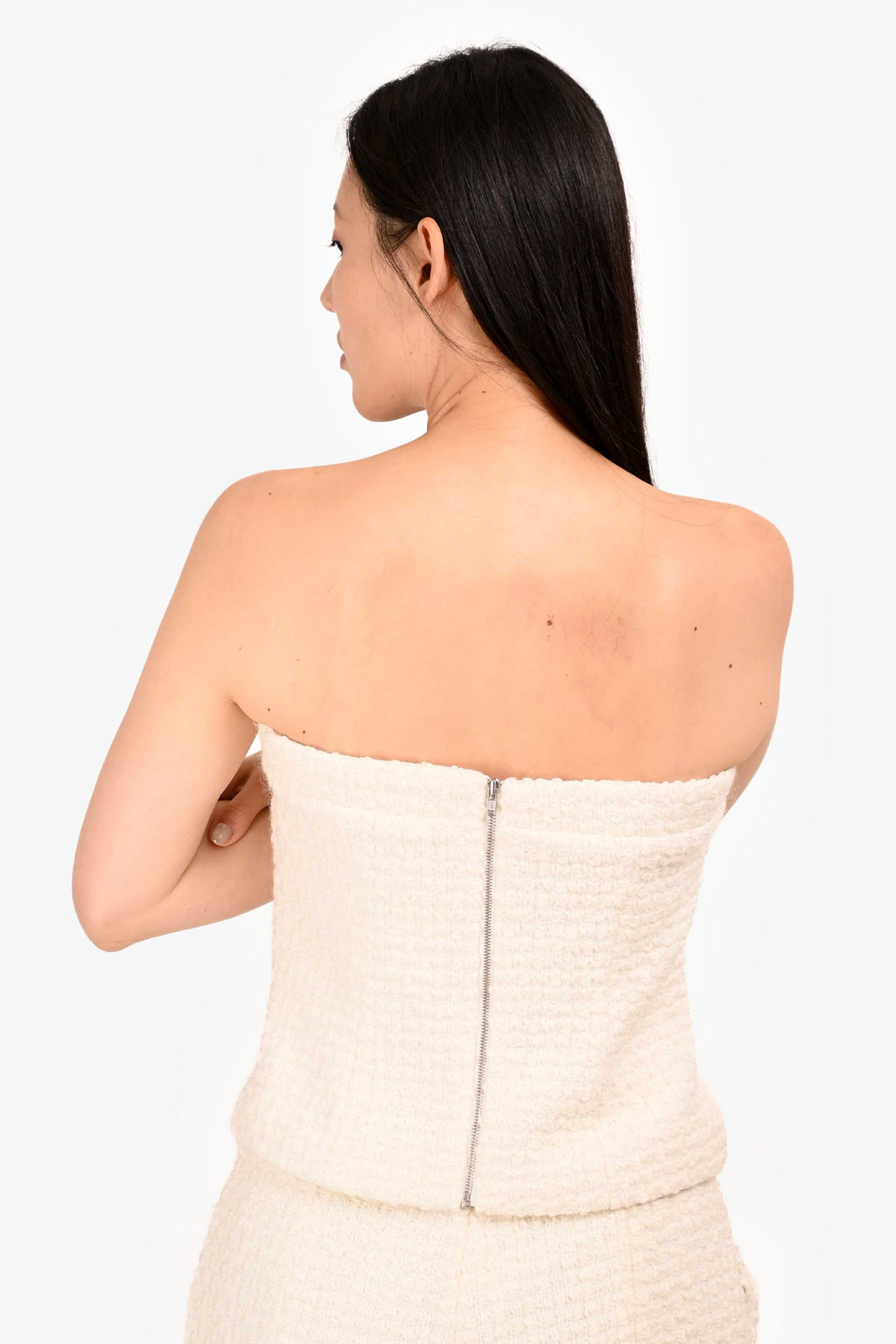 Lovers and Friends Cream Tweed Embellished Strapless Top Size M