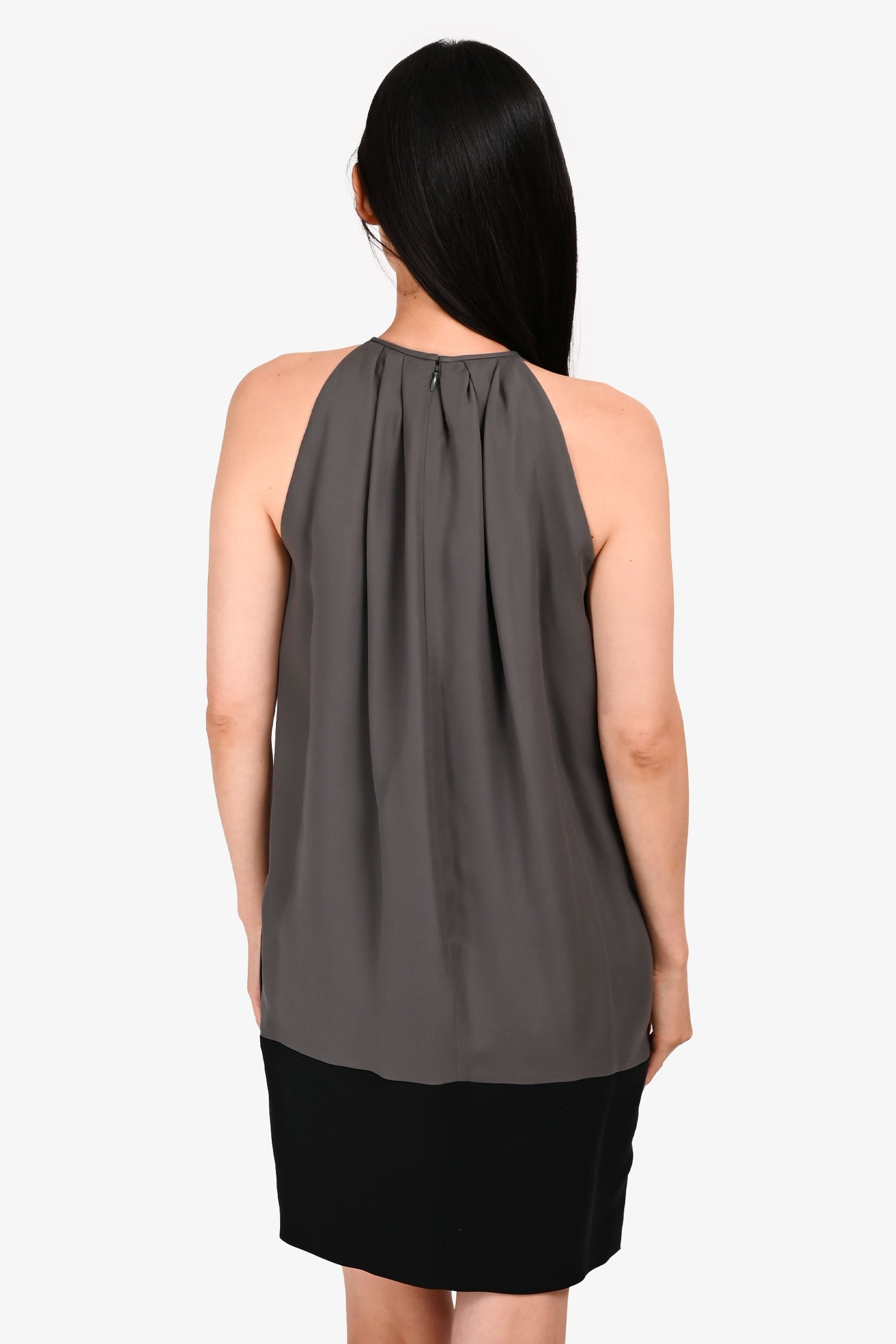 Celine Grey/Black Silk Colour Block Sleeveless Pocket Dress Size 38