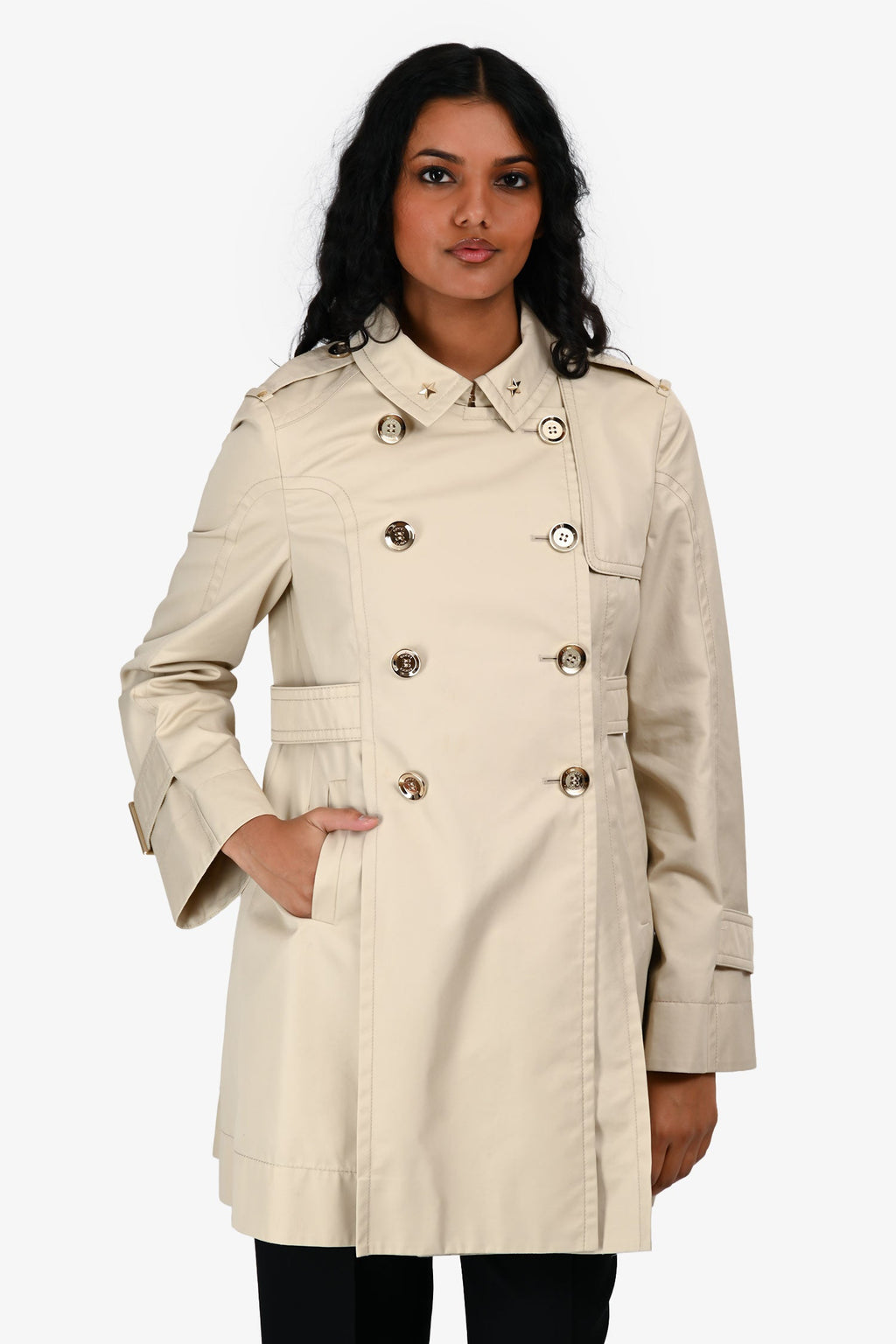 Gucci Brown Star Detail Belted Trench Coat Size IT 42