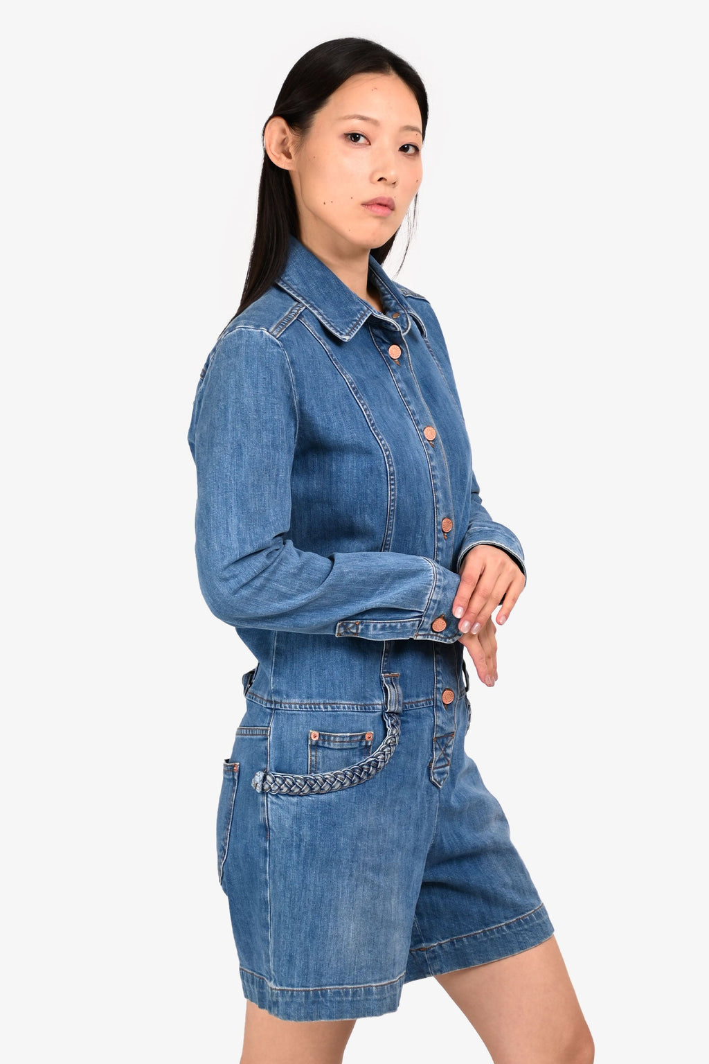See by Chloe Blue Denim Medium Wash Romper Size 40