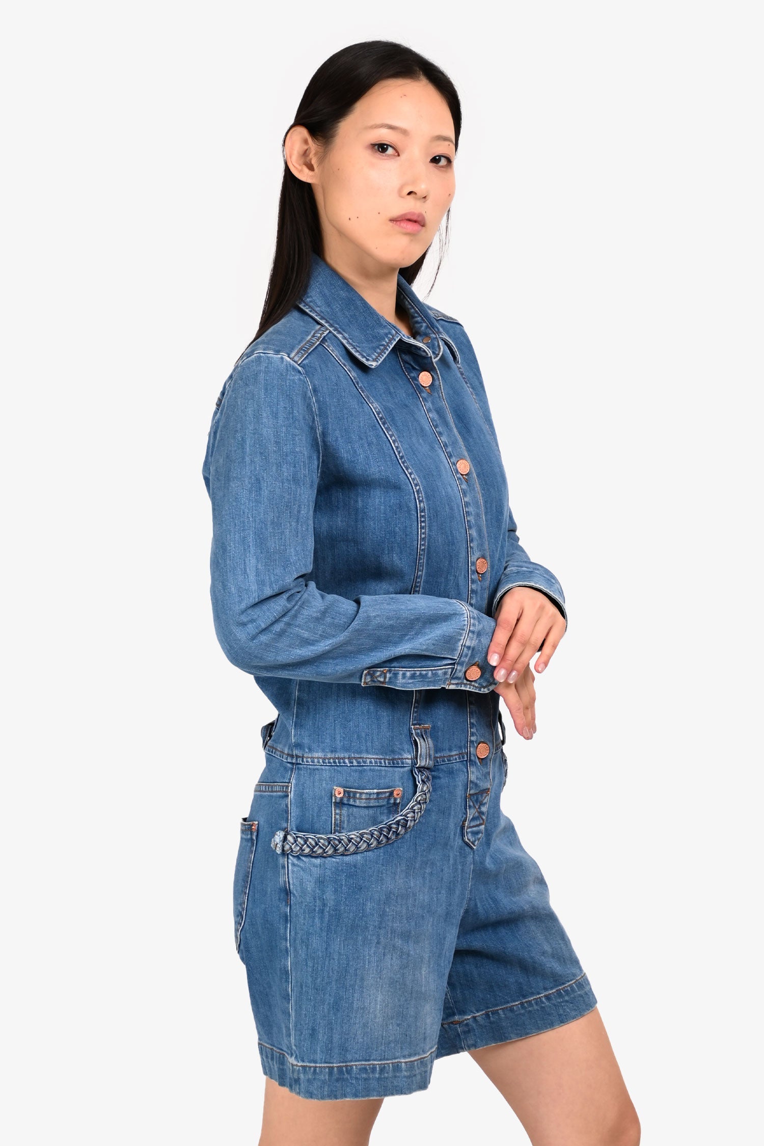 See by Chloe Blue Denim Medium Wash Romper Size 40