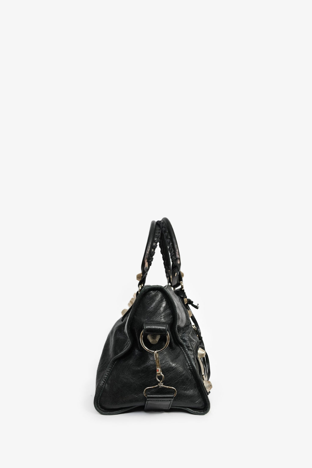 Balenciaga Black Leather Giant Grommet Motocross City Bag with Strap