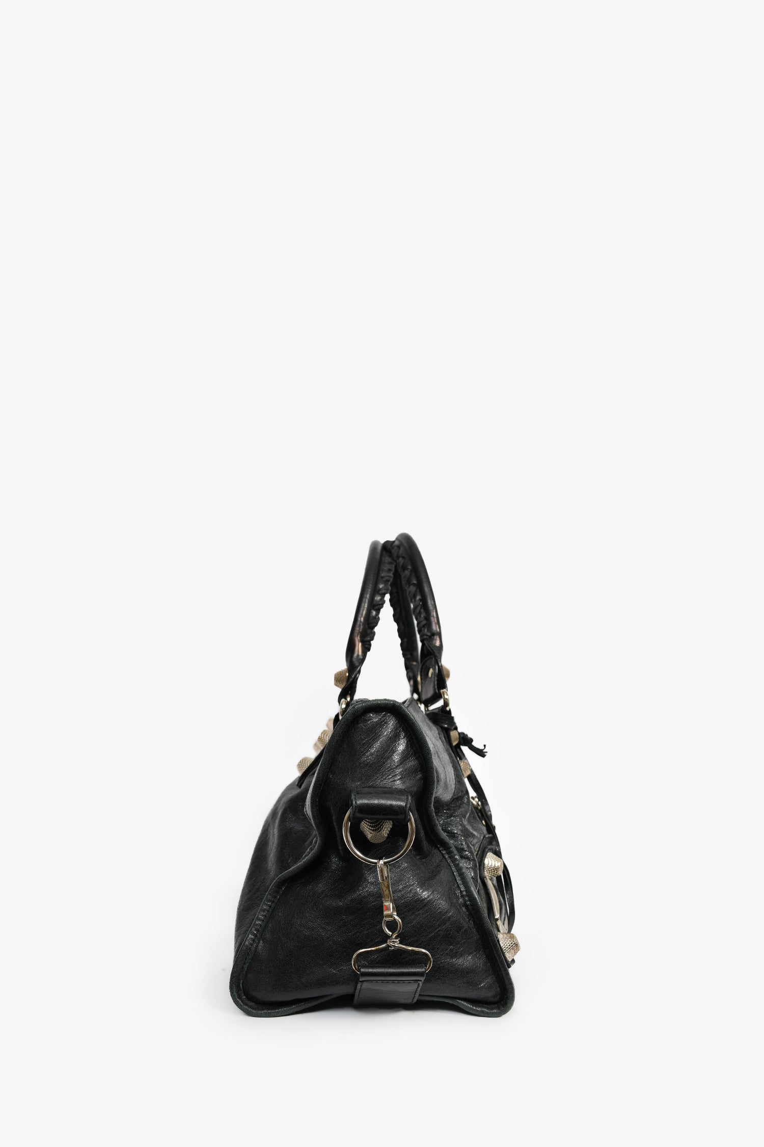 Balenciaga Black Leather Giant Grommet Motocross City Bag with Strap
