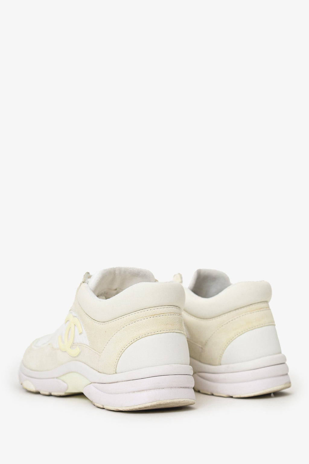 Pre-Loved Chanel™ White Suede CC Logo Sneakers Size 37.5