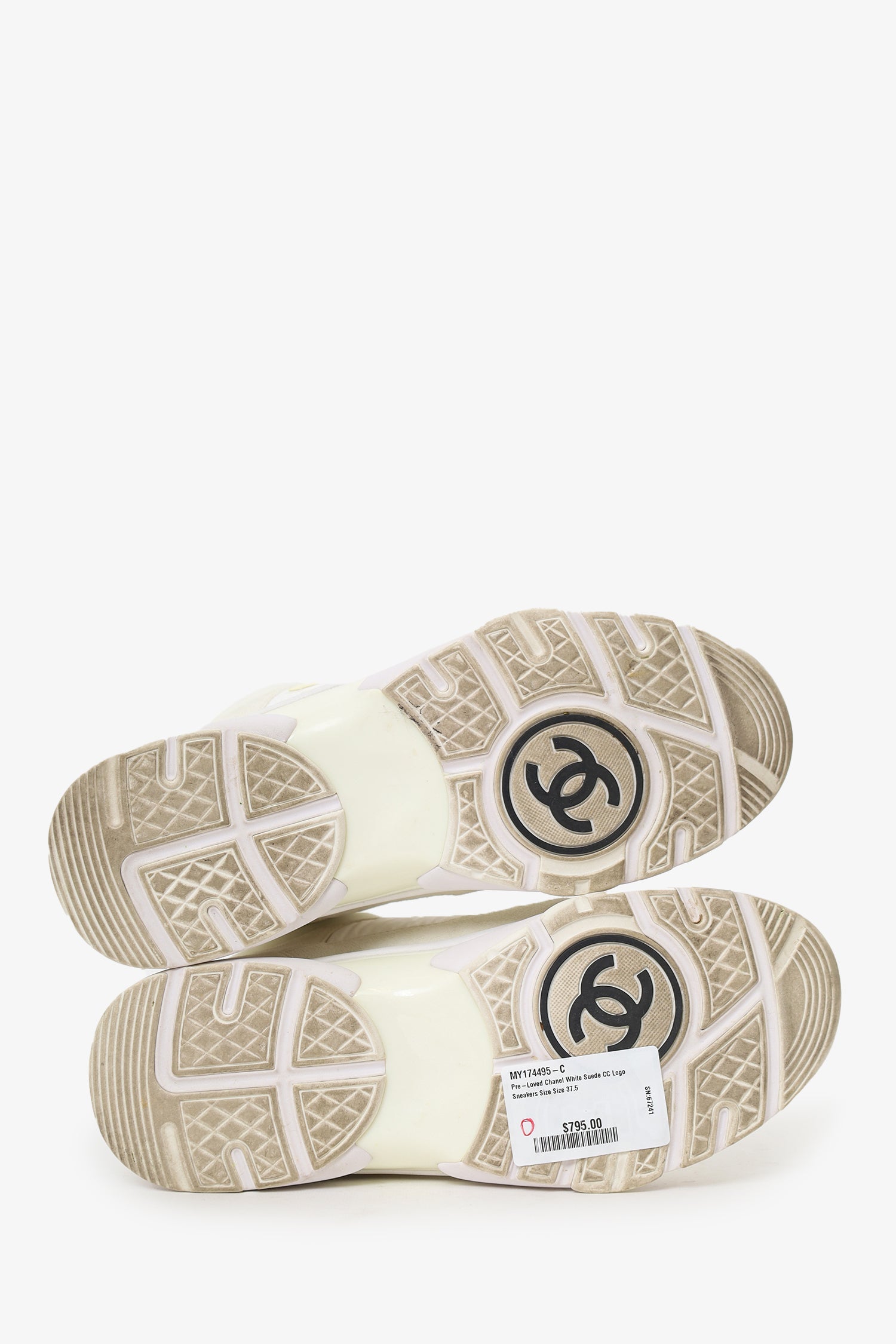 Pre-Loved Chanel™ White Suede CC Logo Sneakers Size 37.5