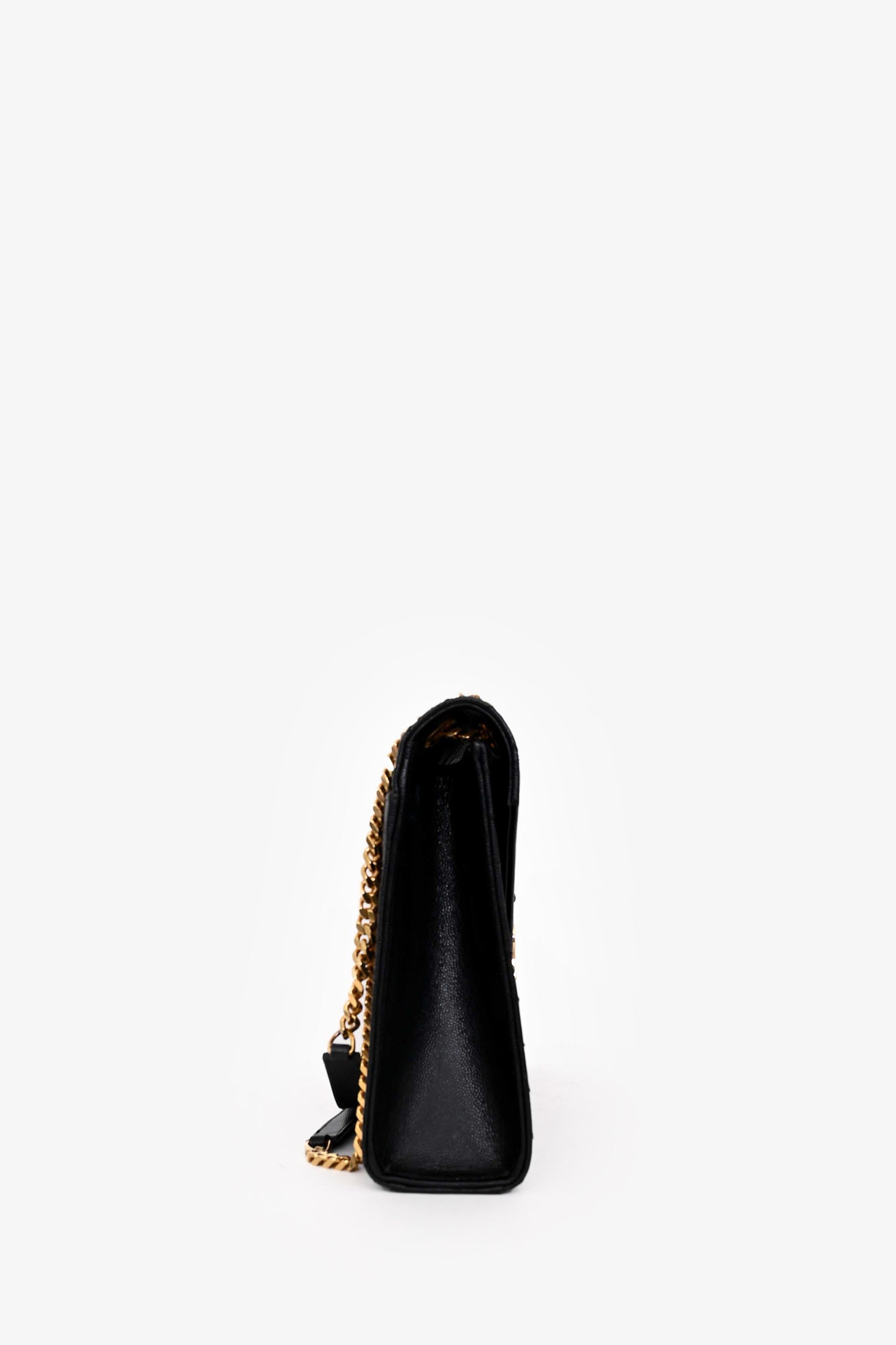 Saint Laurent Black Quilted Grain De Poudre Leather Large Envelope Chain Bag