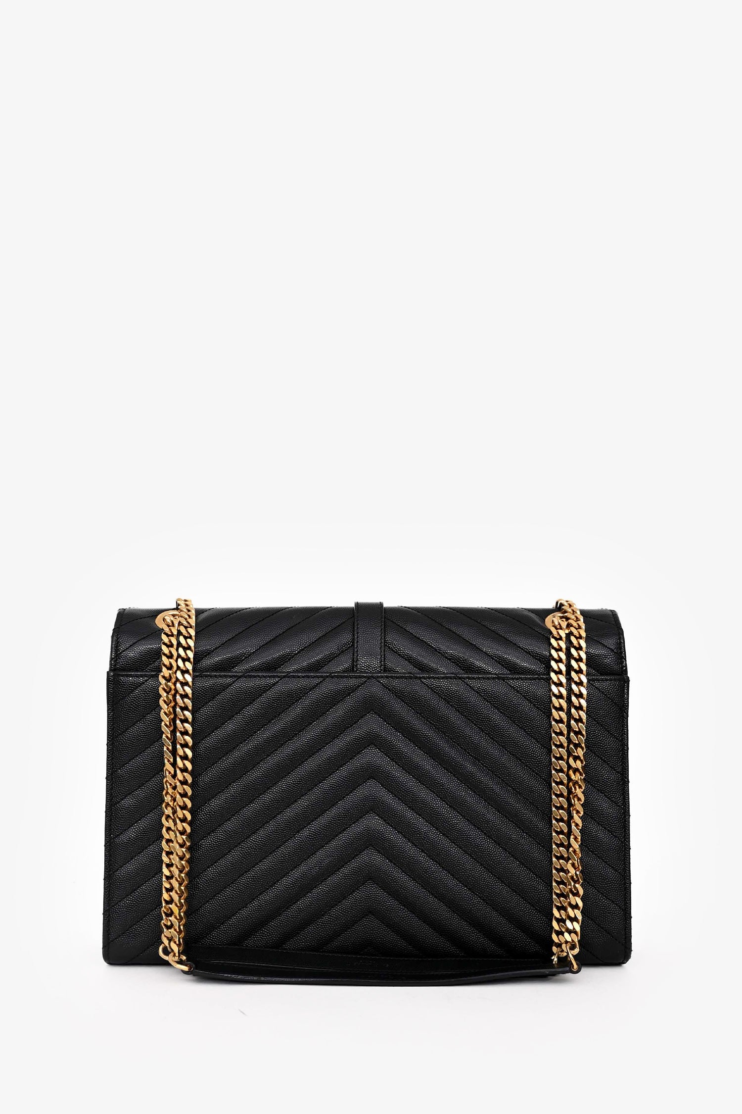 Saint Laurent Black Quilted Grain De Poudre Leather Large Envelope Chain Bag