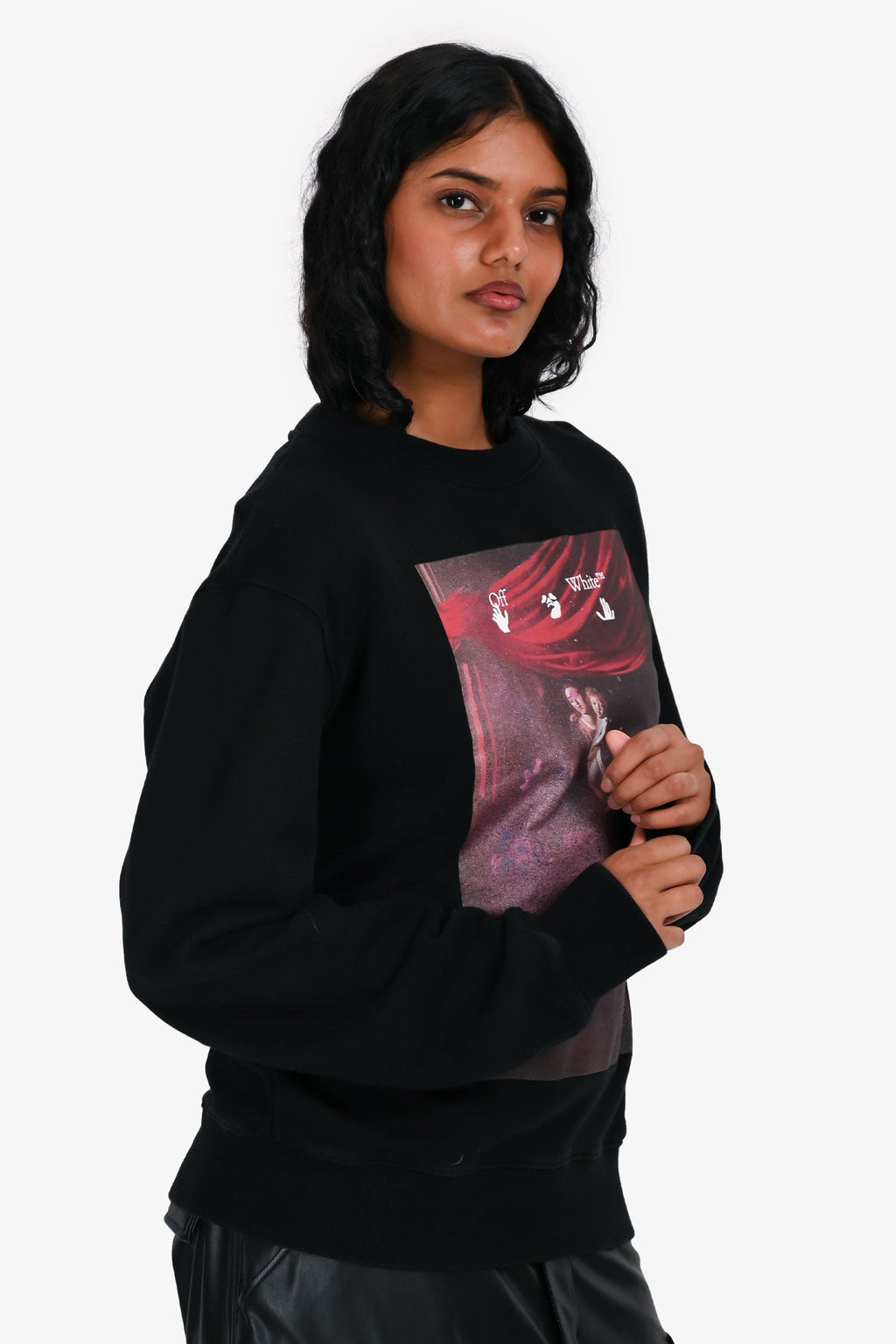 Off-White Black Cotton 'Caravaggio Painting' Crewneck Sweatshirt Size S Mens