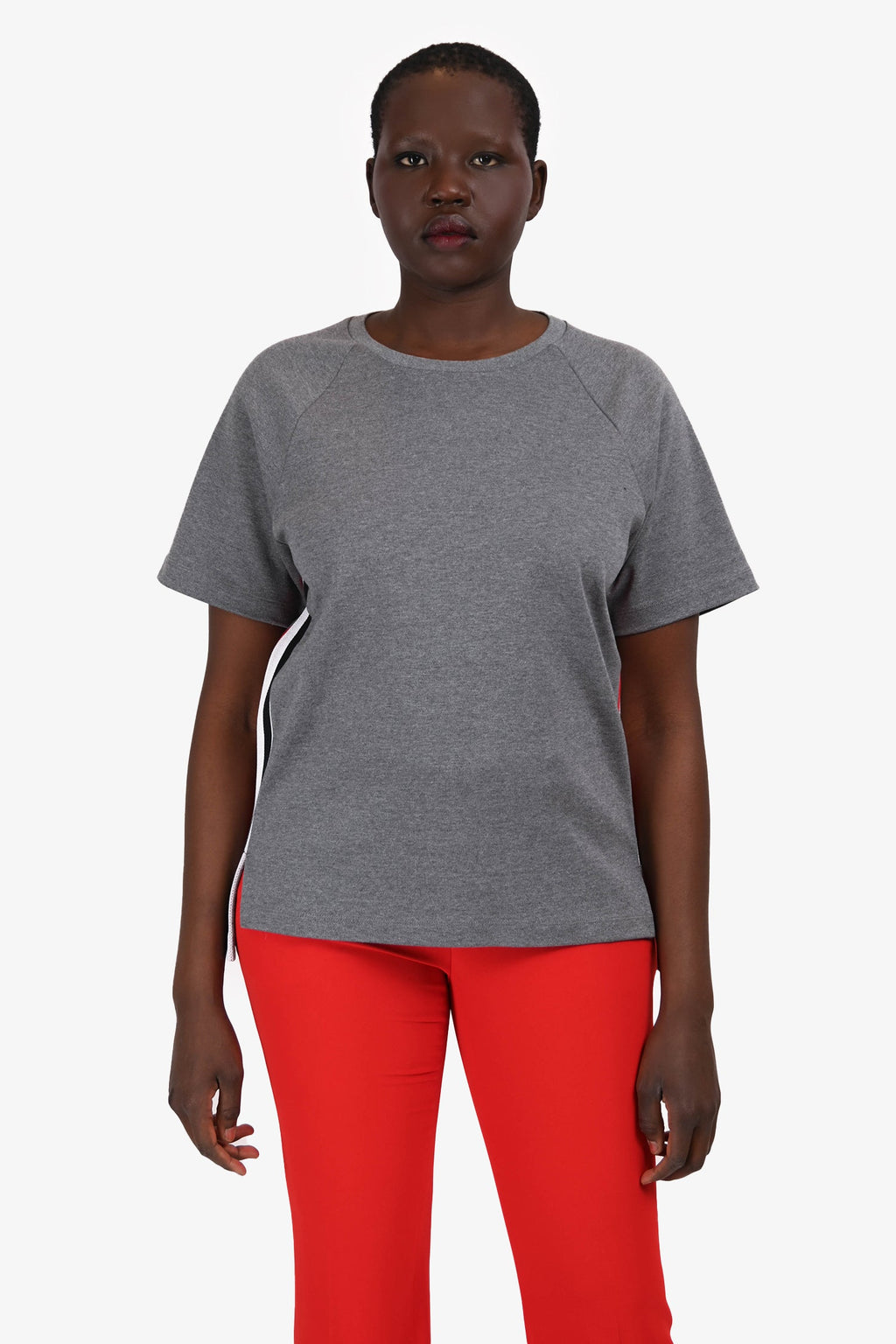 Thom Browne Grey Cotton Red Stripe T-Shirt Size 1 Mens