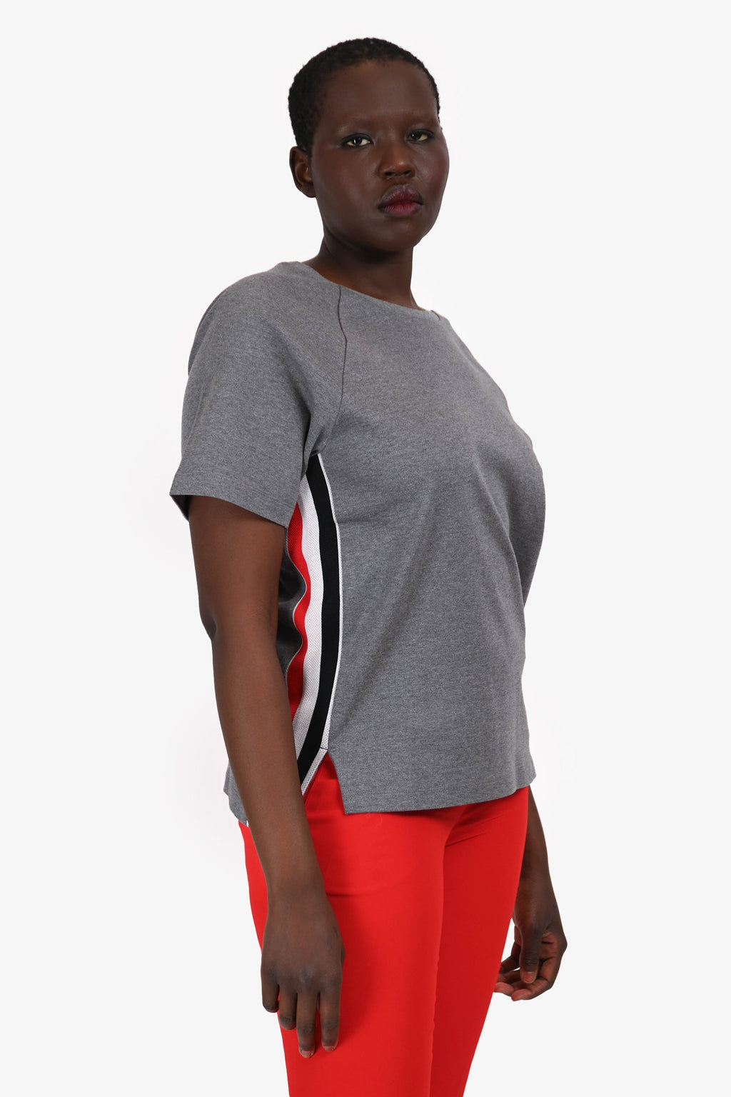 Thom Browne Grey Cotton Red Stripe T-Shirt Size 1 Mens