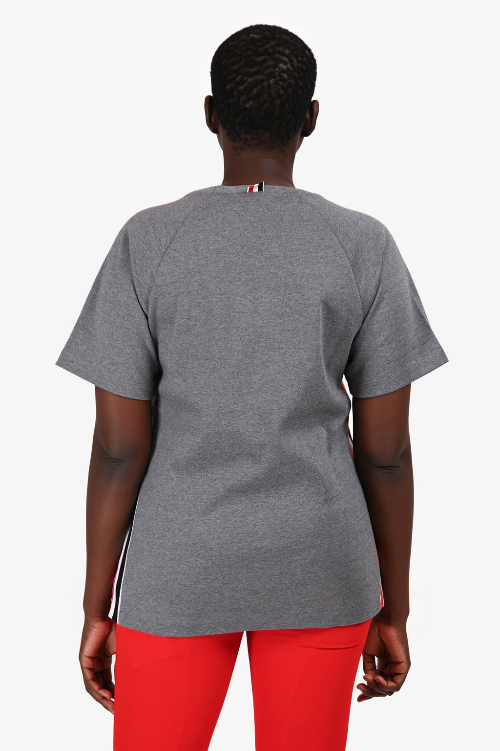 Thom Browne Grey Cotton Red Stripe T-Shirt Size 1 Mens