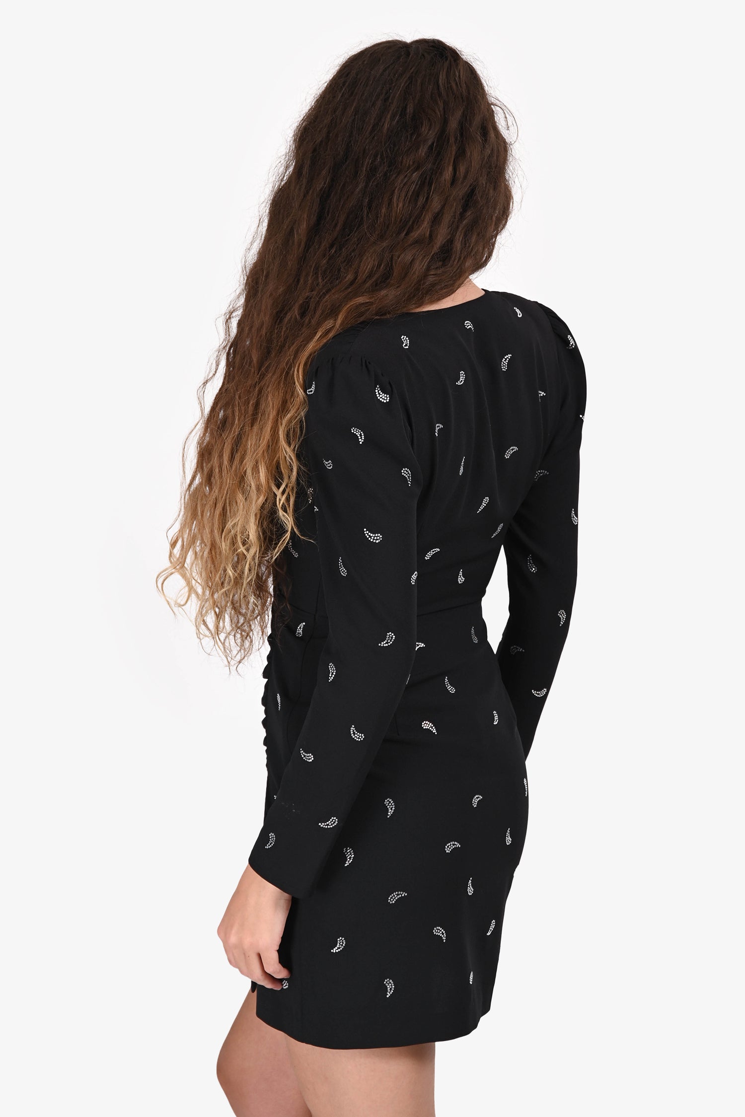 Maje Black Chiffron Crystal Printed Mini Dress Size 36