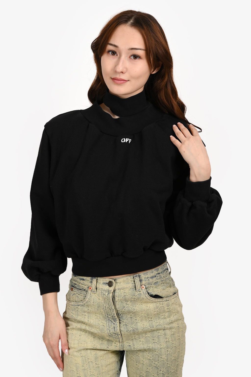 Off-White Black Logo Print Cut-out Collar Sweater Size 40