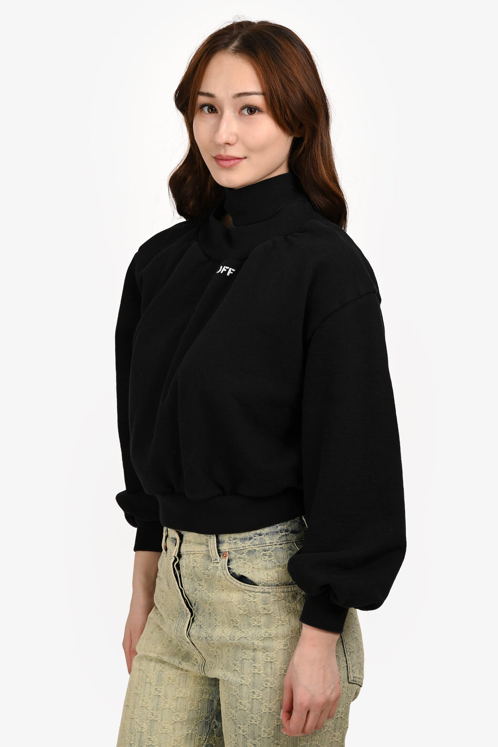 Off-White Black Logo Print Cut-out Collar Sweater Size 40