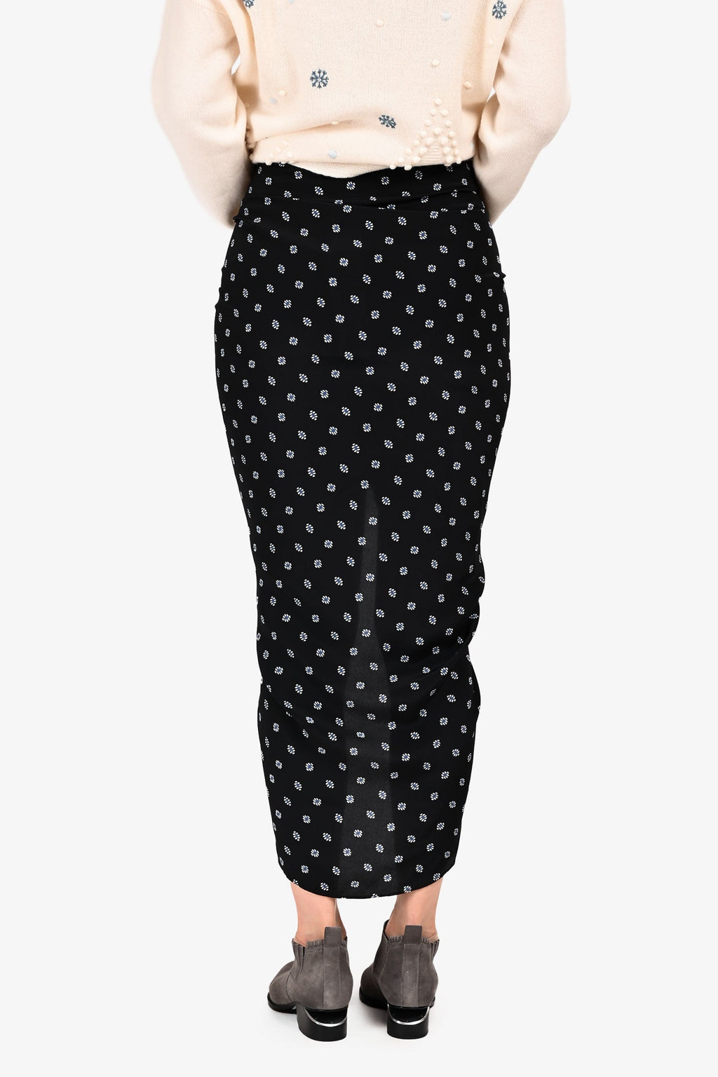 Veronica Beard Black/Blue Silk Patterned Ruched Side Midi Skirt Size 4