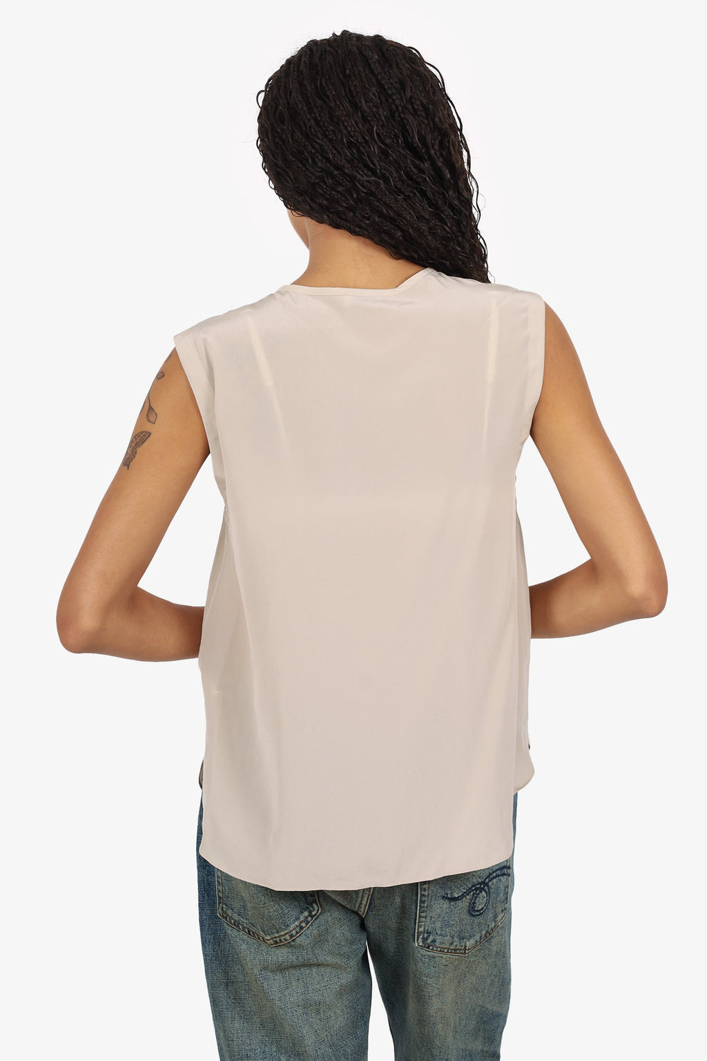 Brunello Cucinelli Beige Silk Beaded Sleeveless Top Size S