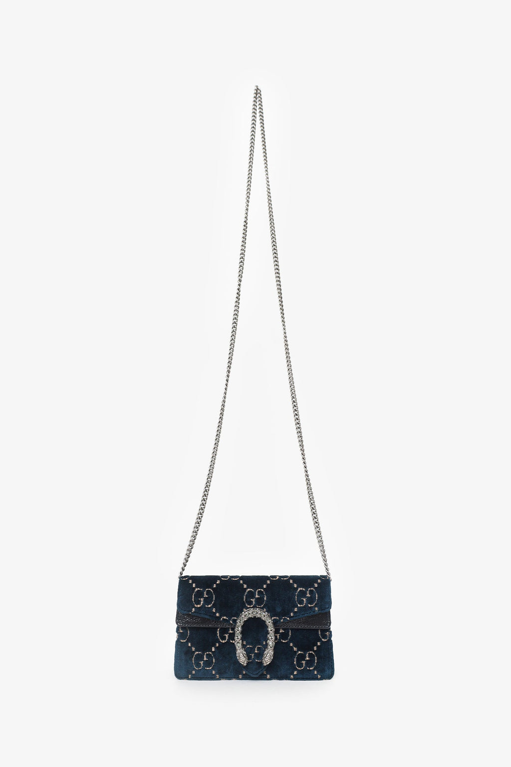 Gucci Navy Velvet GG Monogram Super Mini Dionysus Chain Bag