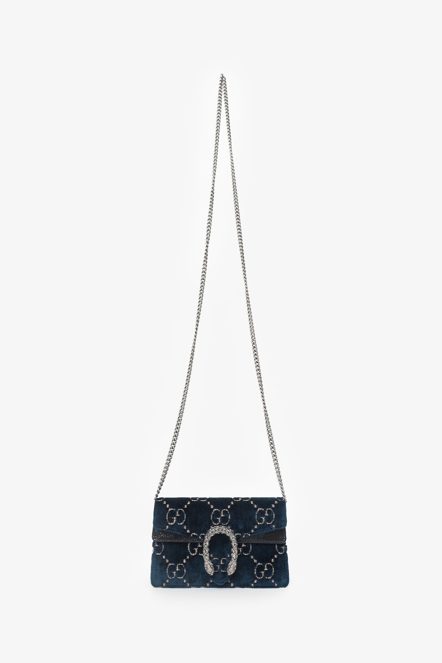 Gucci Navy Velvet GG Monogram Super Mini Dionysus Chain Bag